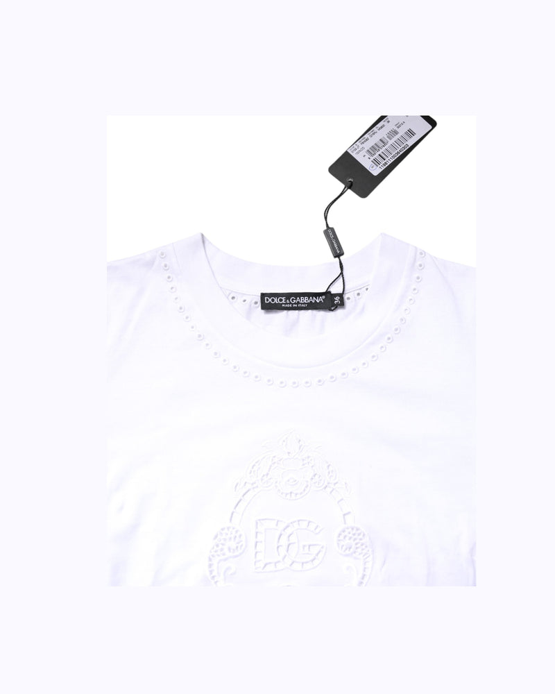 Dolce & Gabbana White Cotton Floral Logo Crew Neck T-shirt Glam Steals