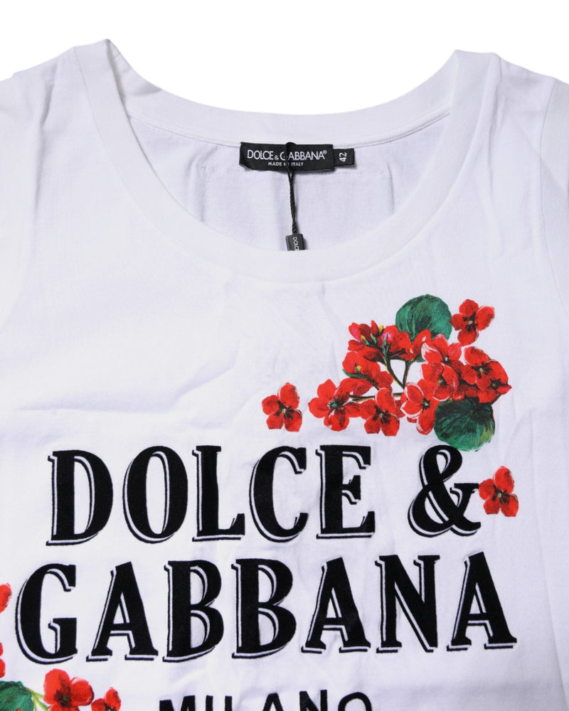 Dolce & Gabbana White Cotton Floral Printed Sleeveless T-shirt Glam Steals