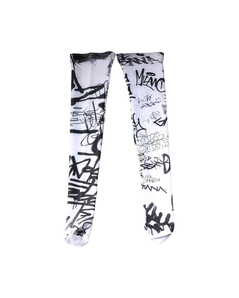 Dolce & Gabbana White Cotton Graffiti Over Calf Stockings Socks Glam Steals