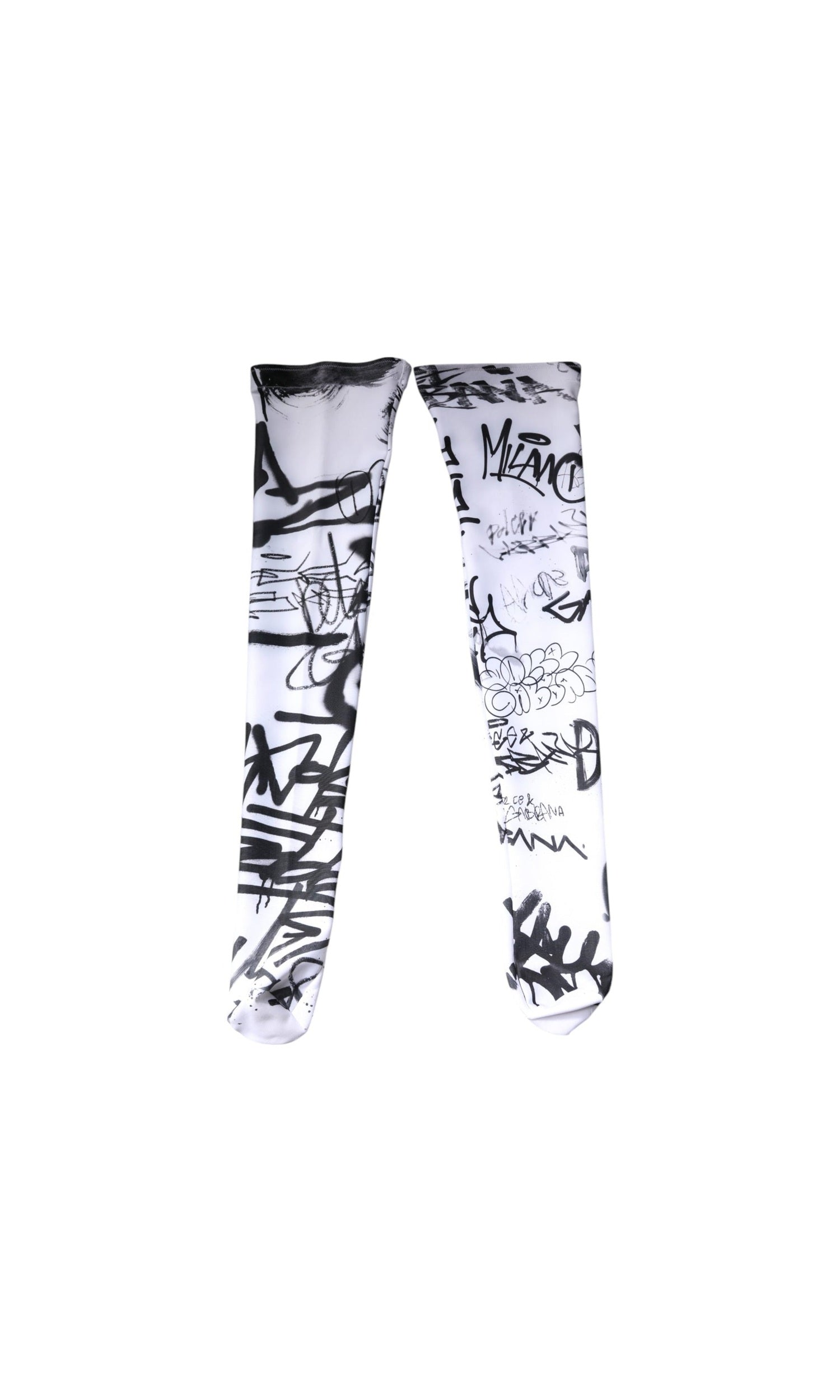 Dolce & Gabbana White Cotton Graffiti Over Calf Stockings Socks Glam Steals