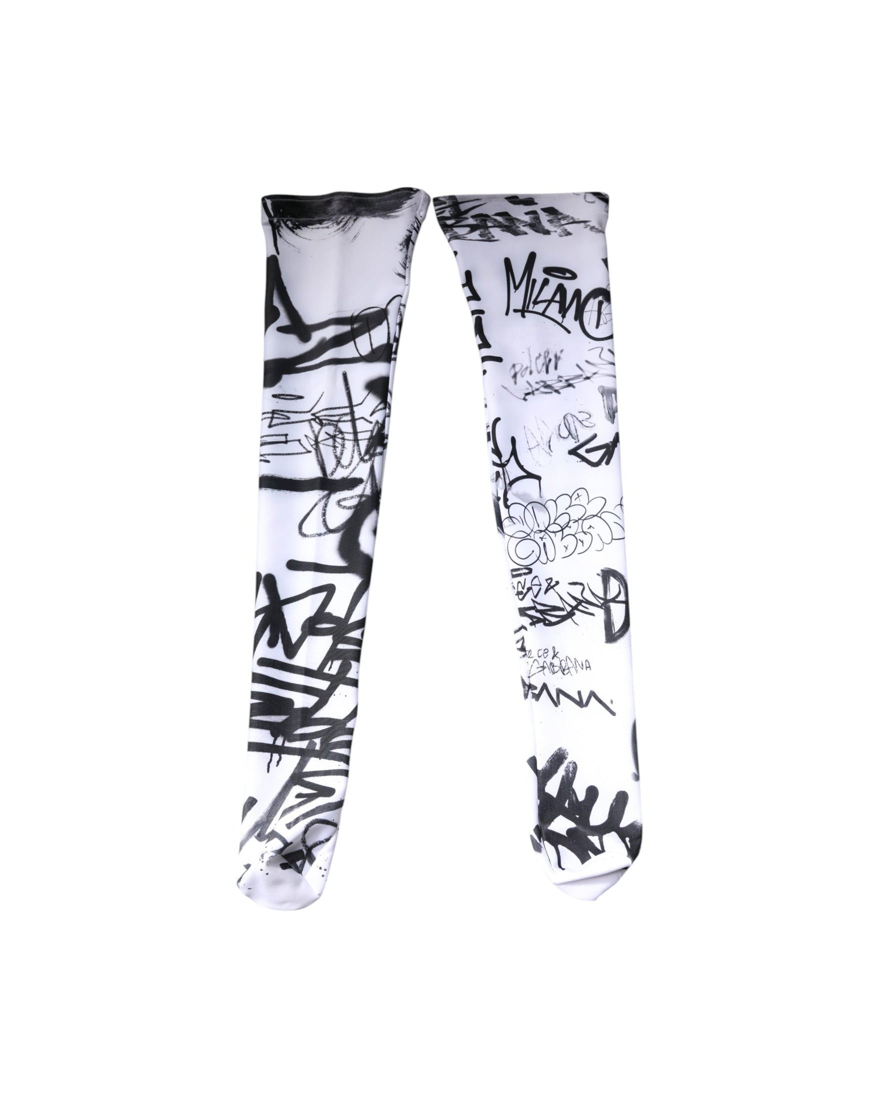 Dolce & Gabbana White Cotton Graffiti Over Calf Stockings Socks Glam Steals