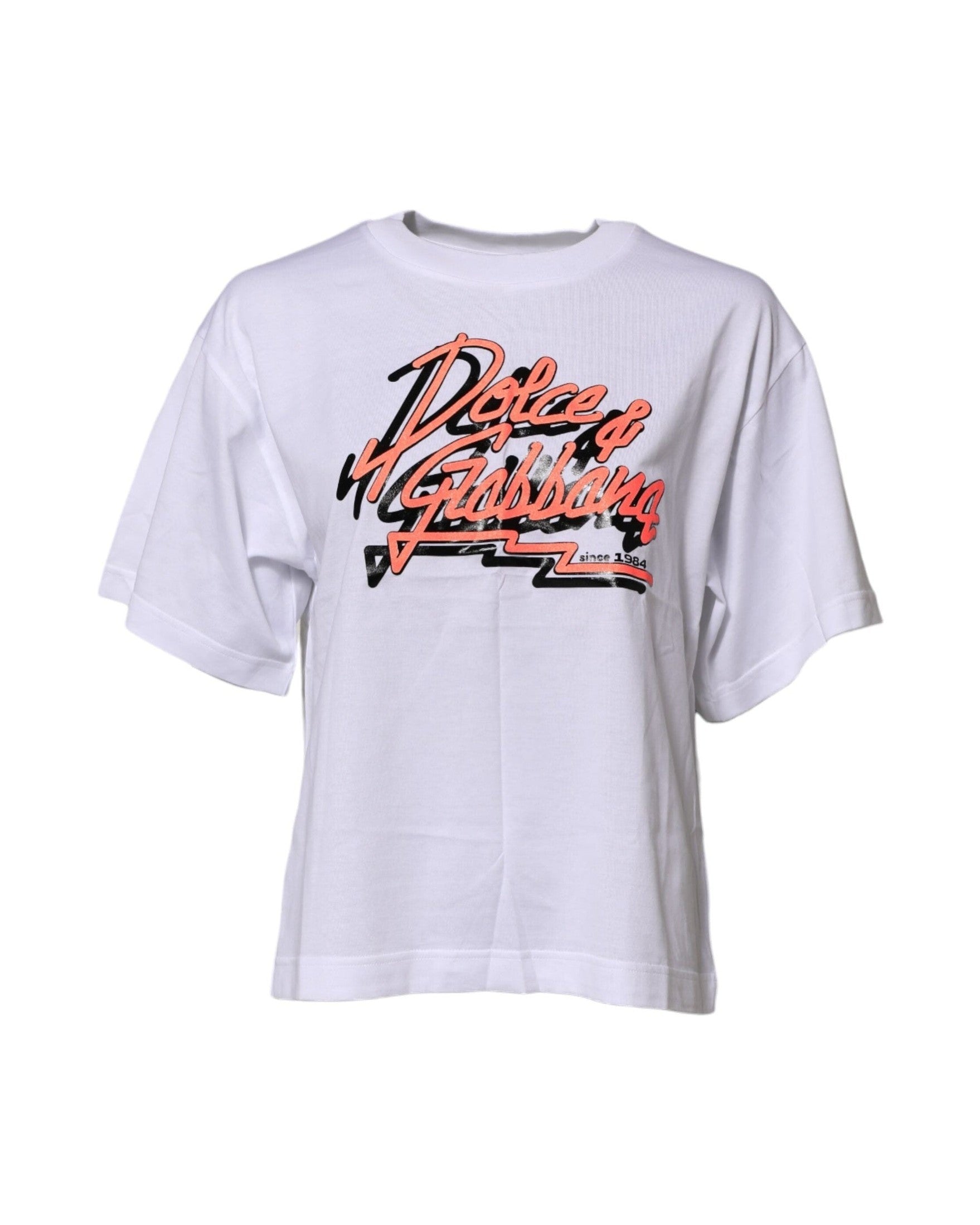Dolce & Gabbana White Cotton Graphic Print Crew Neck T-Shirt T-Shirts
