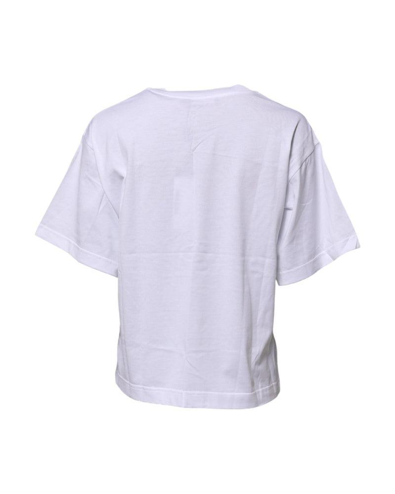 Dolce & Gabbana White Cotton Graphic Print Crew Neck T-shirt Glam Steals