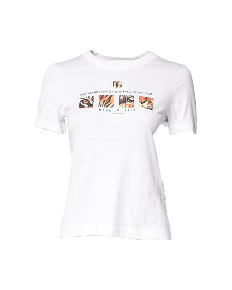 Dolce & Gabbana White Cotton Graphic Print Crew Neck T-shirt Glam Steals