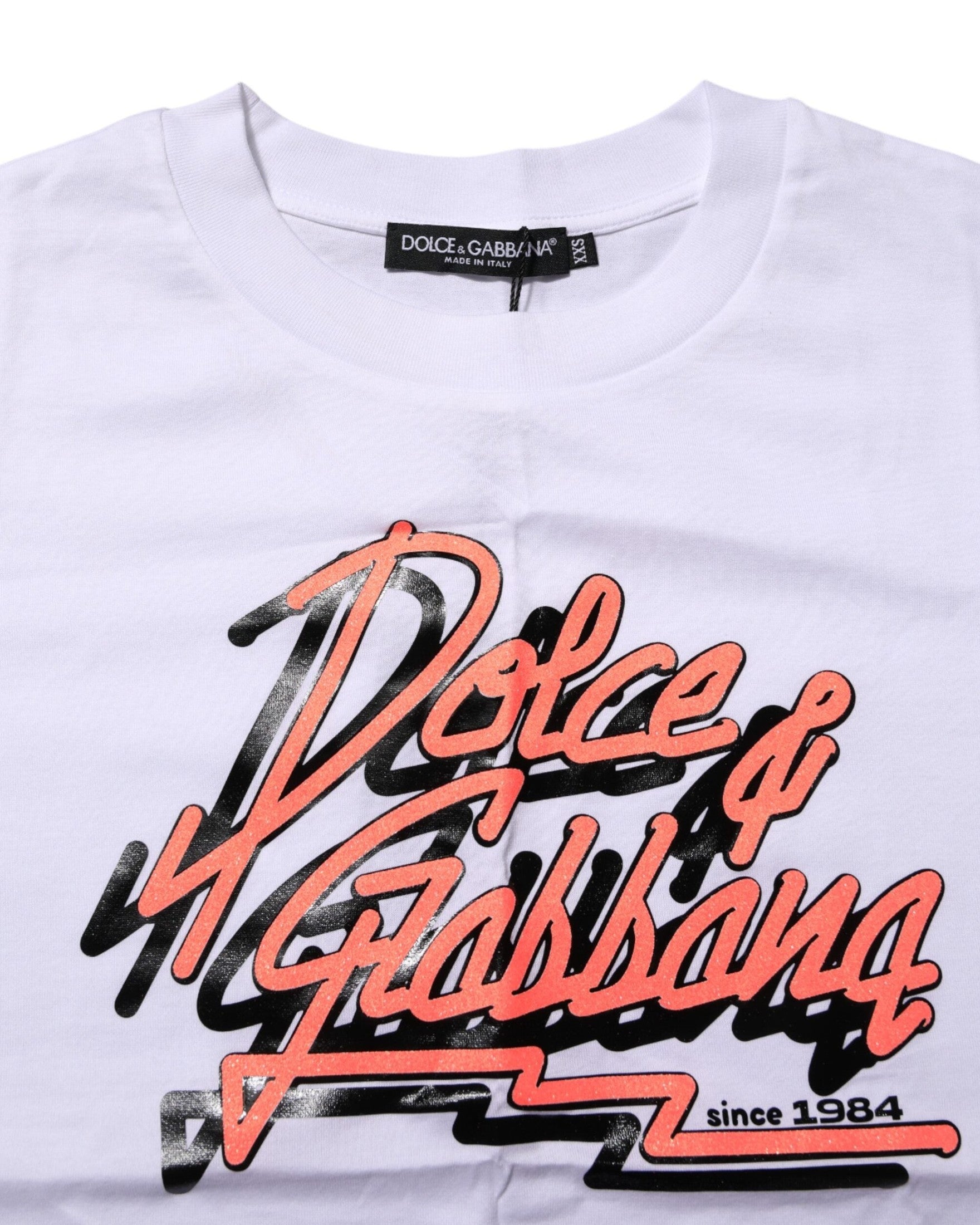 Dolce & Gabbana White Cotton Graphic Print Crew Neck T-shirt Glam Steals