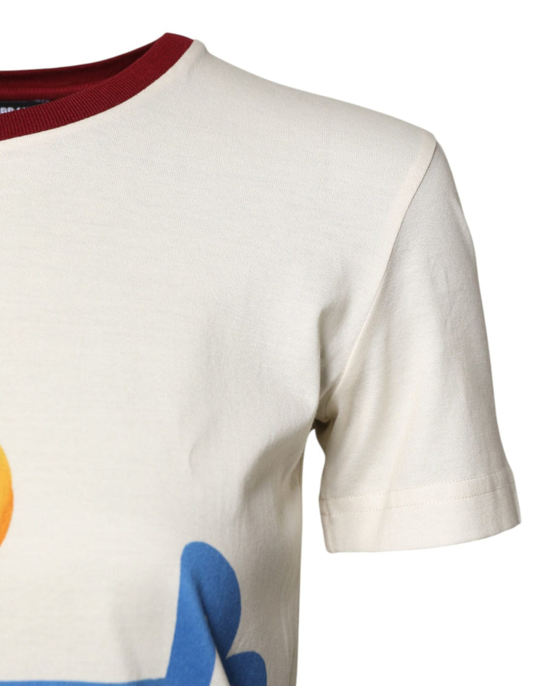 Dolce & Gabbana White Cotton Print Short Sleeves Top T-shirt Glam Steals