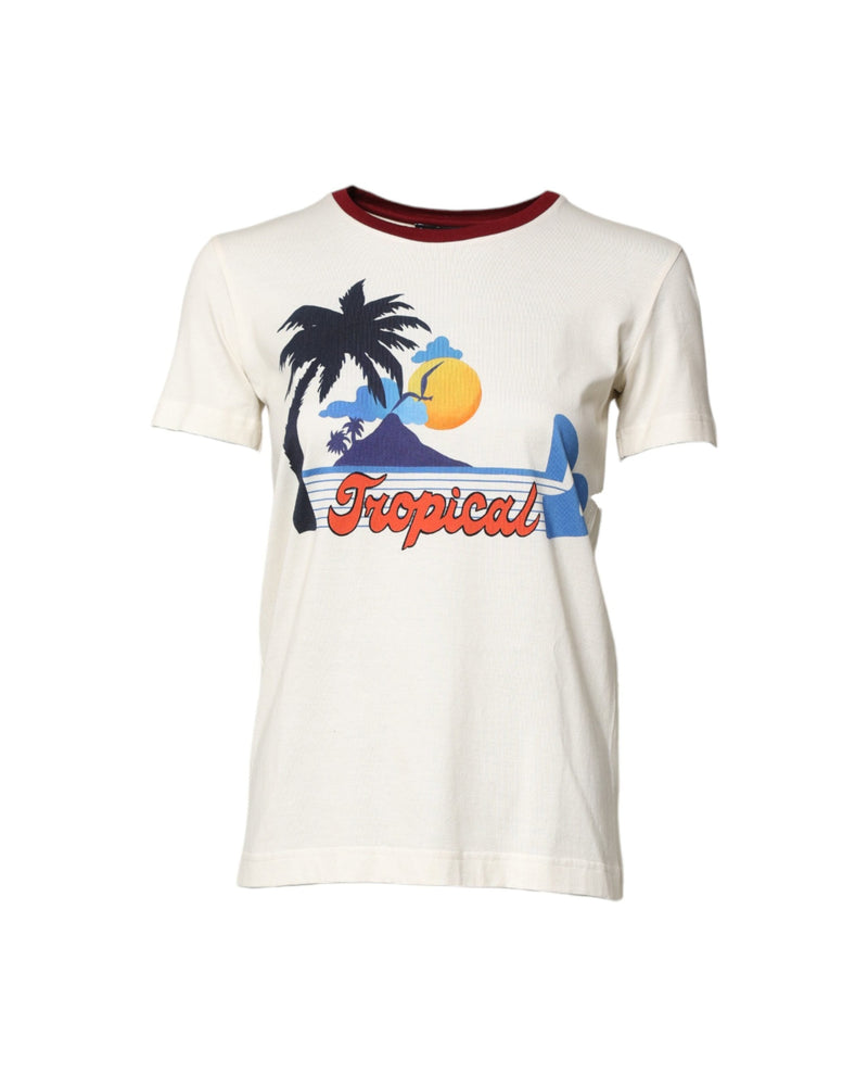 Dolce & Gabbana White Cotton Print Short Sleeves Top T-shirt Glam Steals
