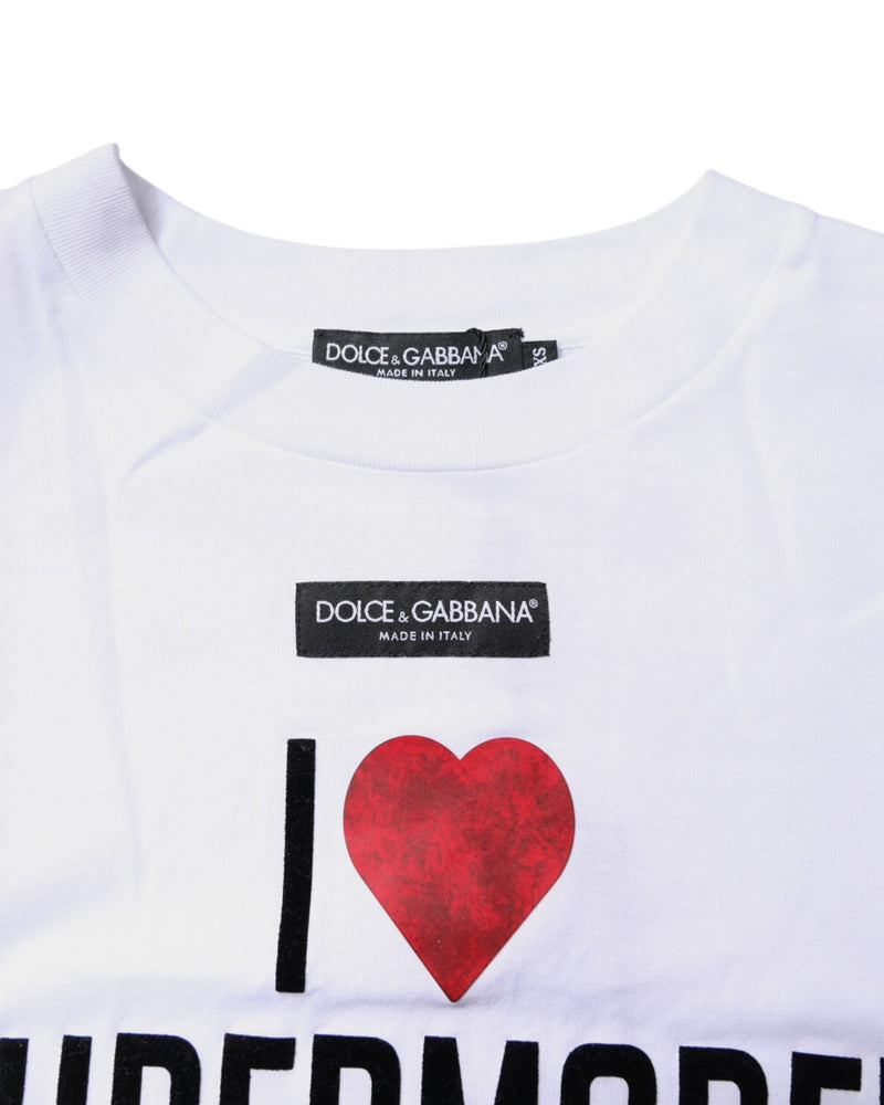 Dolce & Gabbana White Cotton Printed Round Neck Top T-shirt Glam Steals