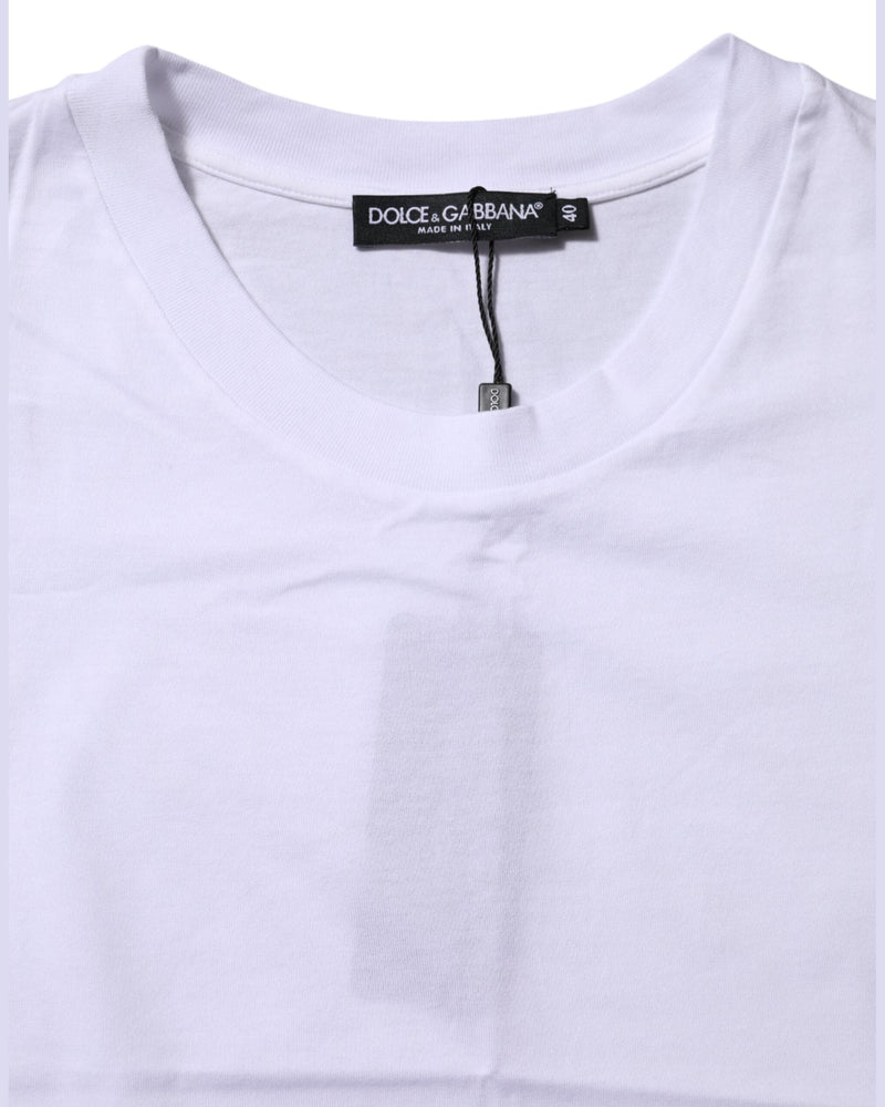 Dolce & Gabbana White Cotton Round Neck Short Sleeves T-shirt Glam Steals