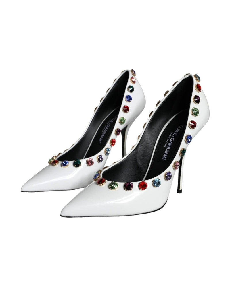 Dolce & Gabbana White Crystal Leather High Heels Pumps Shoes Heels