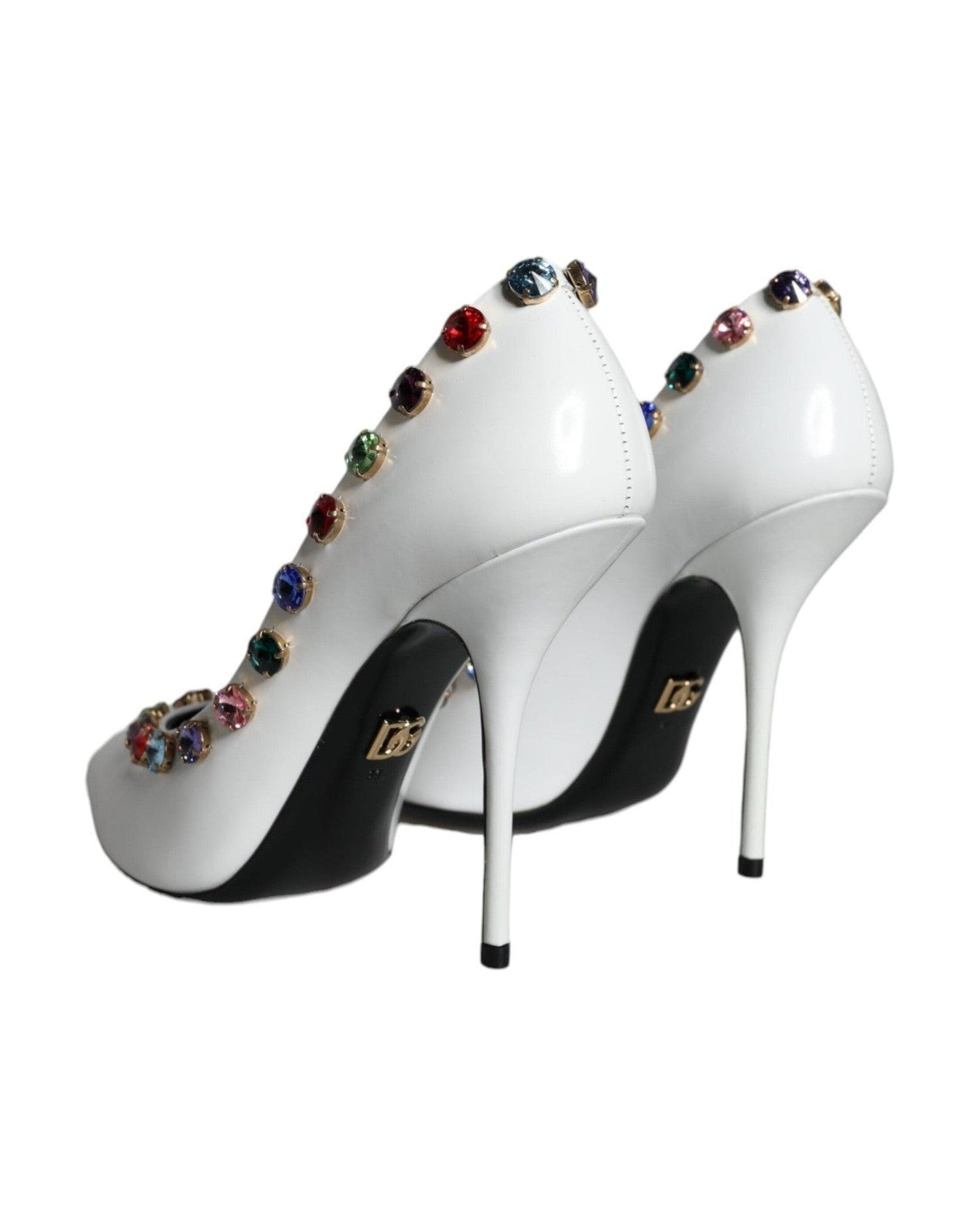 Dolce & Gabbana White Crystal Leather High Heels Pumps Shoes Heels