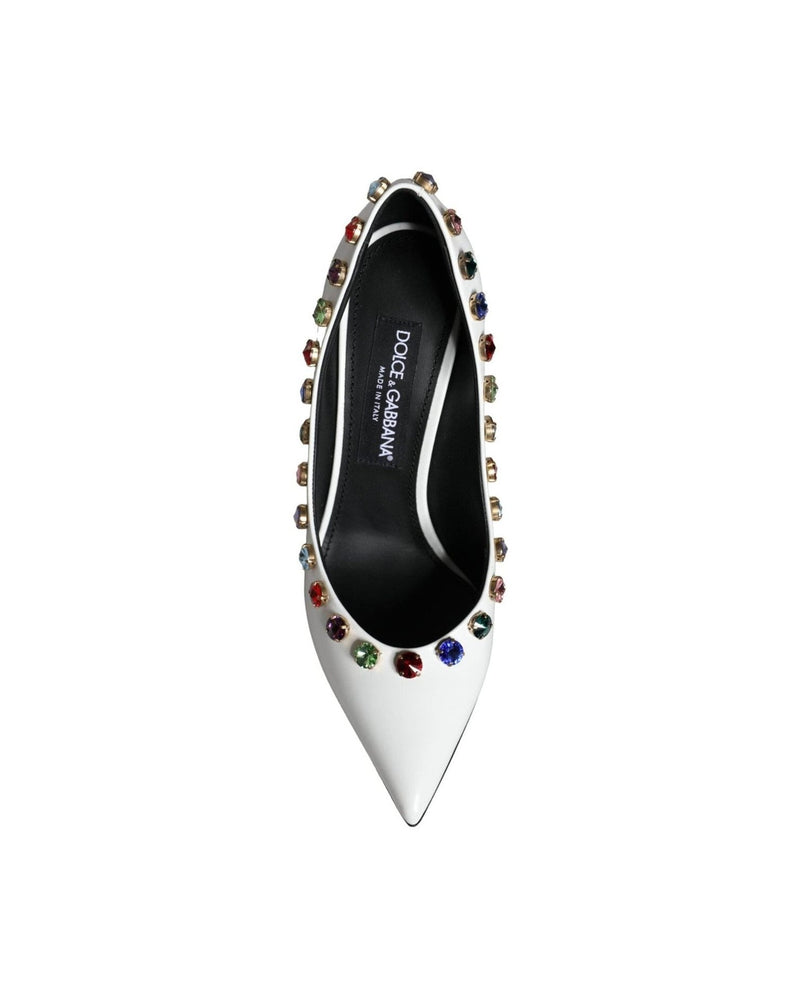 Dolce & Gabbana White Crystal Leather High Heels Pumps Shoes Heels