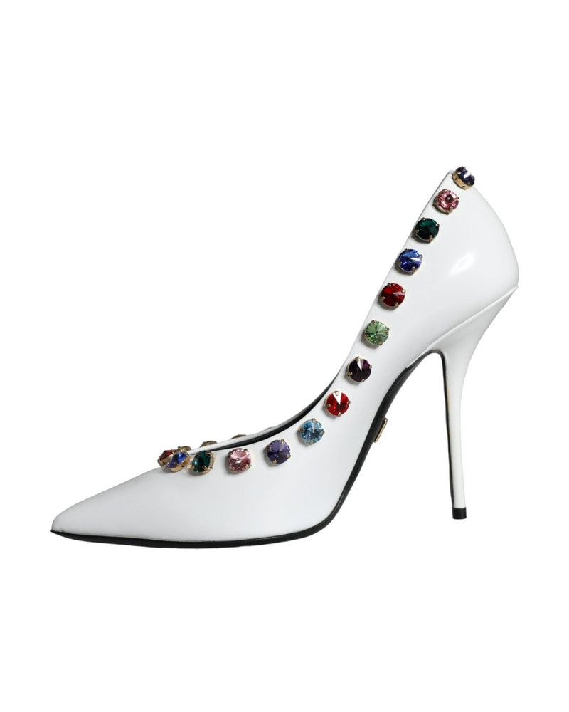 Dolce & Gabbana White Crystal Leather High Heels Pumps Shoes Heels