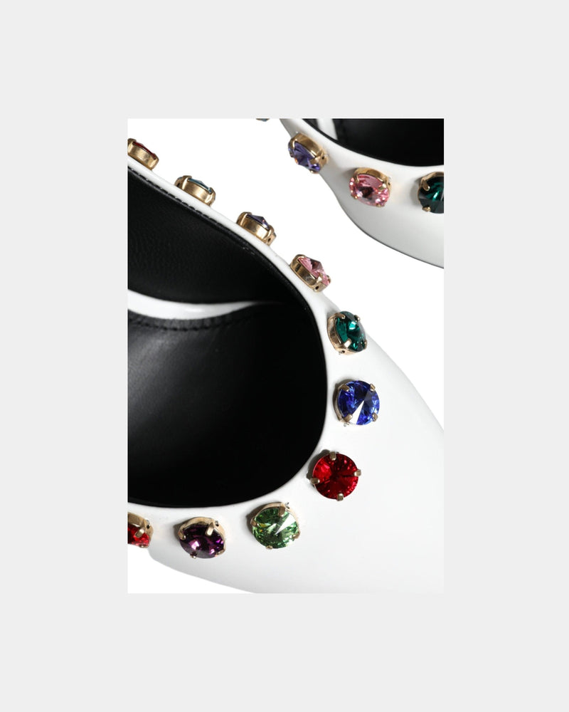 Dolce & Gabbana White Crystal Leather High Heels Pumps Shoes Glam Steals