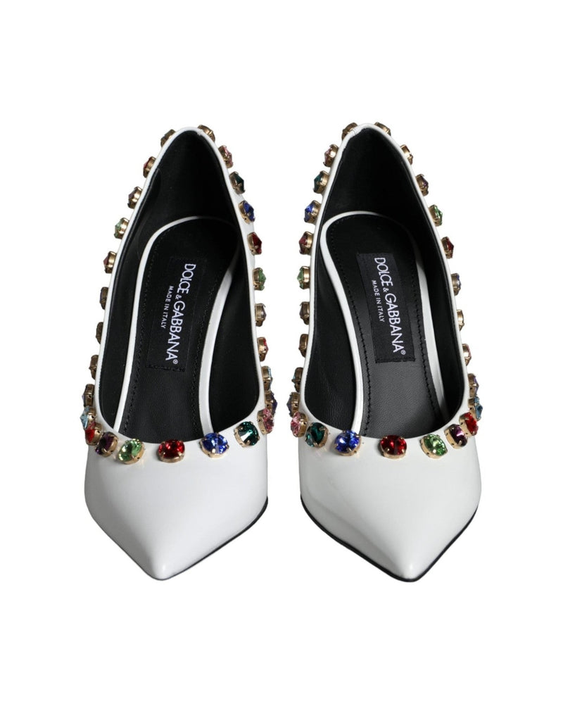 Dolce & Gabbana White Crystal Leather High Heels Pumps Shoes Glam Steals