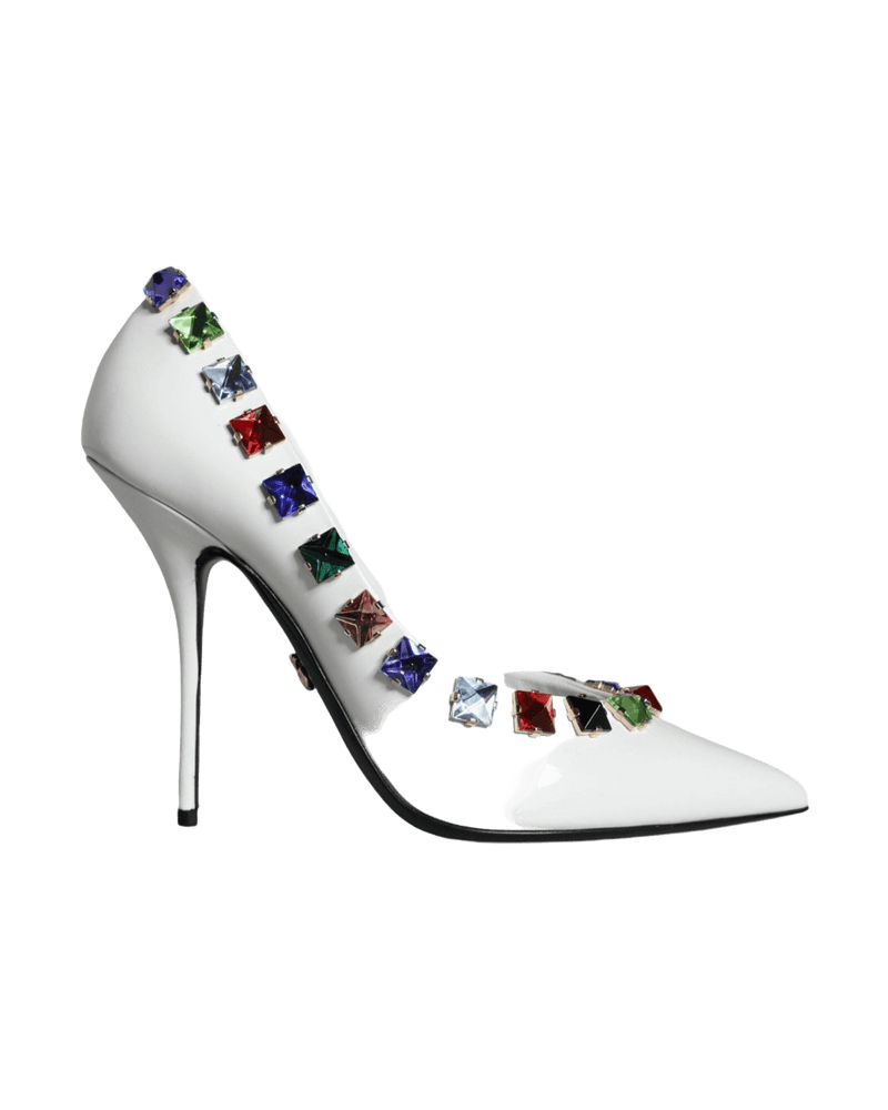 Dolce & White Gabbana Crystals Leather High Heels Pumps Shoes Glam Steals
