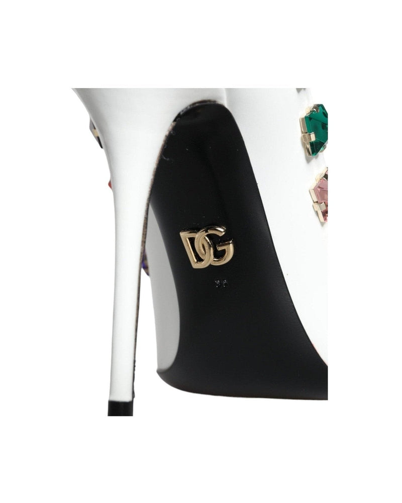 Dolce & Gabbana White Crystals Leather High Heels Pumps Shoes Glam Steals