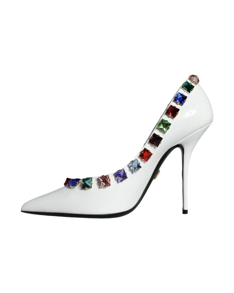 Dolce & Gabbana White Crystals Leather High Heels Pumps Shoes Glam Steals