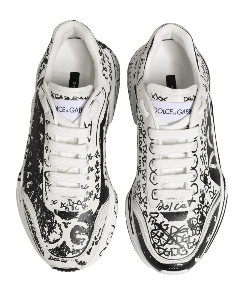 Dolce & Gabbana White Daymaster Graffiti Low Top Sneakers Shoes Glam Steals