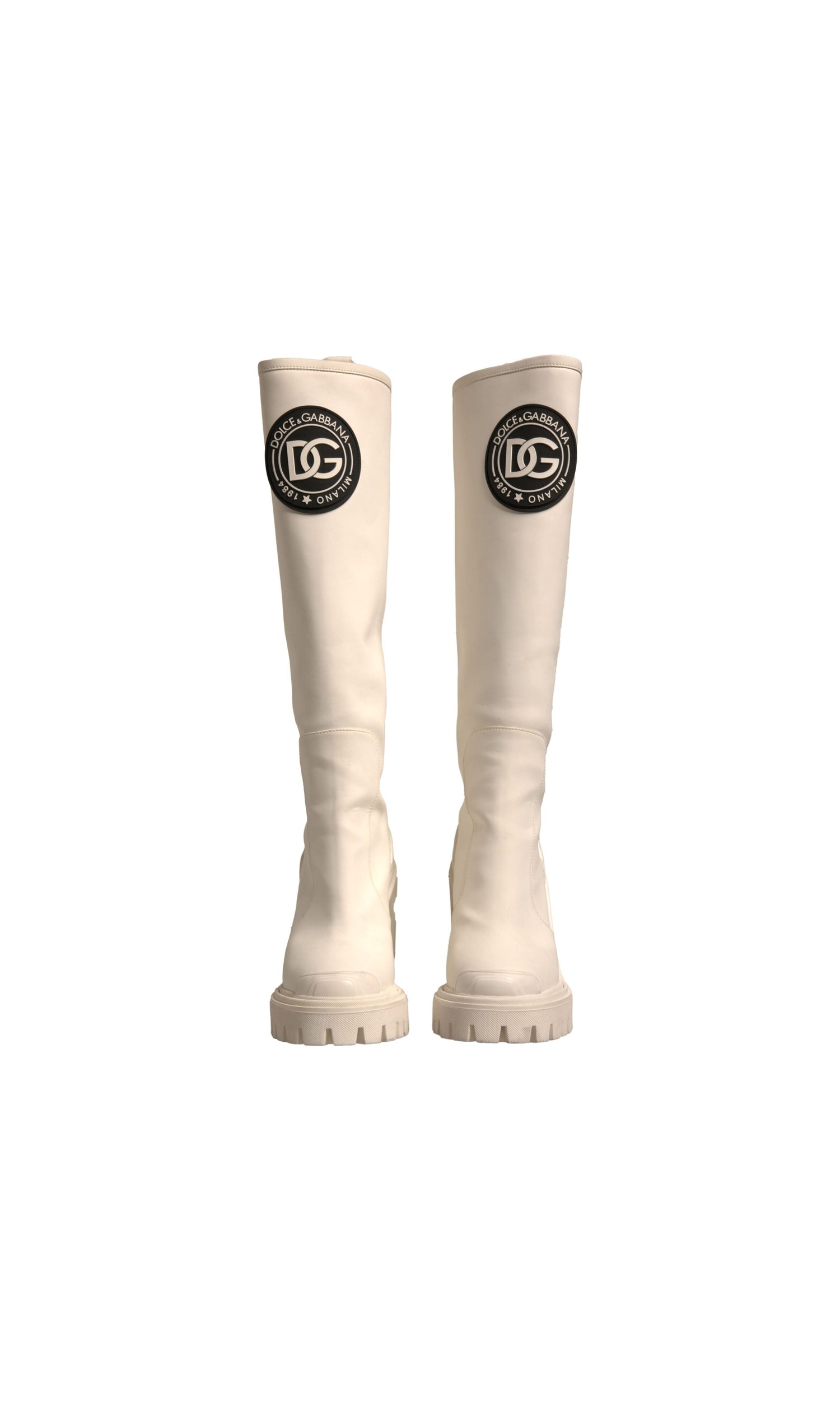 Dolce & Gabbana White Dg Logo Hi Trekking Plateau Biker Boots Shoes Glam Steals
