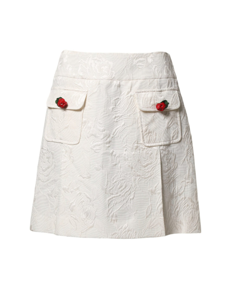 Dolce & Gabbana White Floral Brocade High Waist Mini Skirt Glam Steals