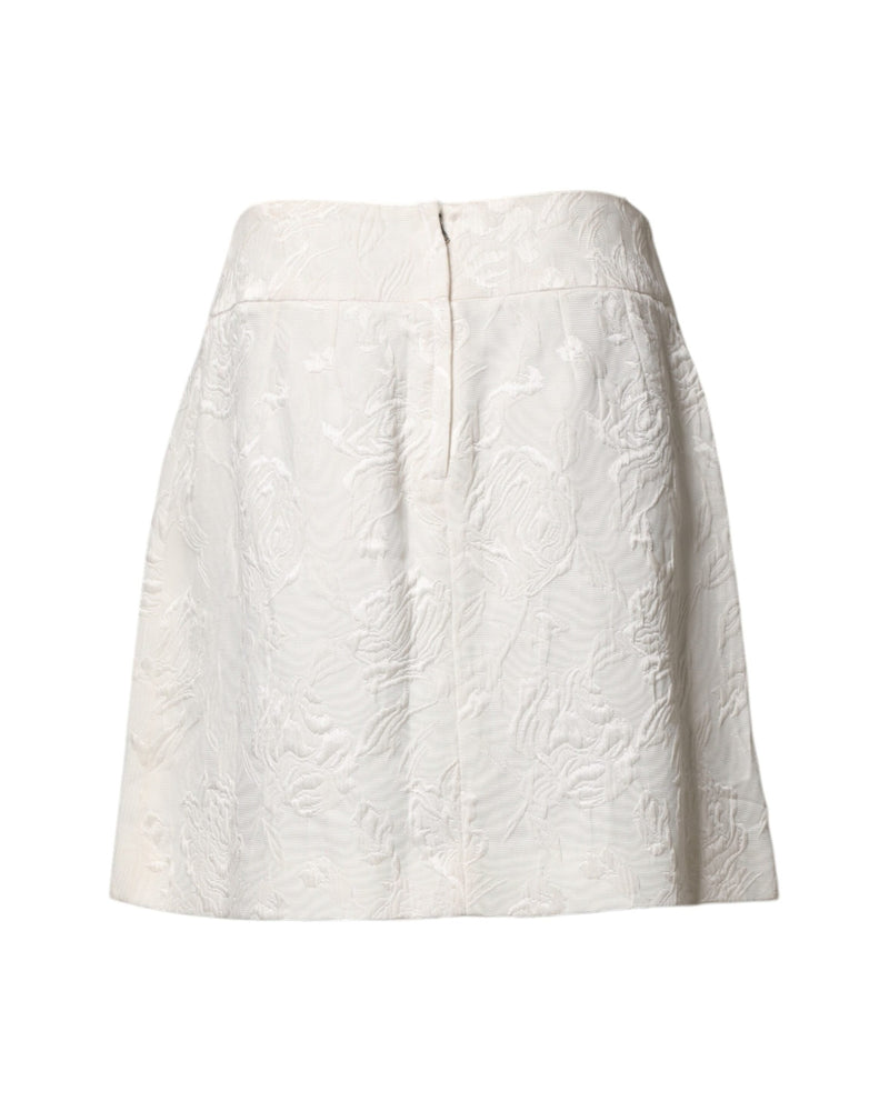 Dolce & Gabbana White Floral Brocade High Waist Mini Skirt Glam Steals