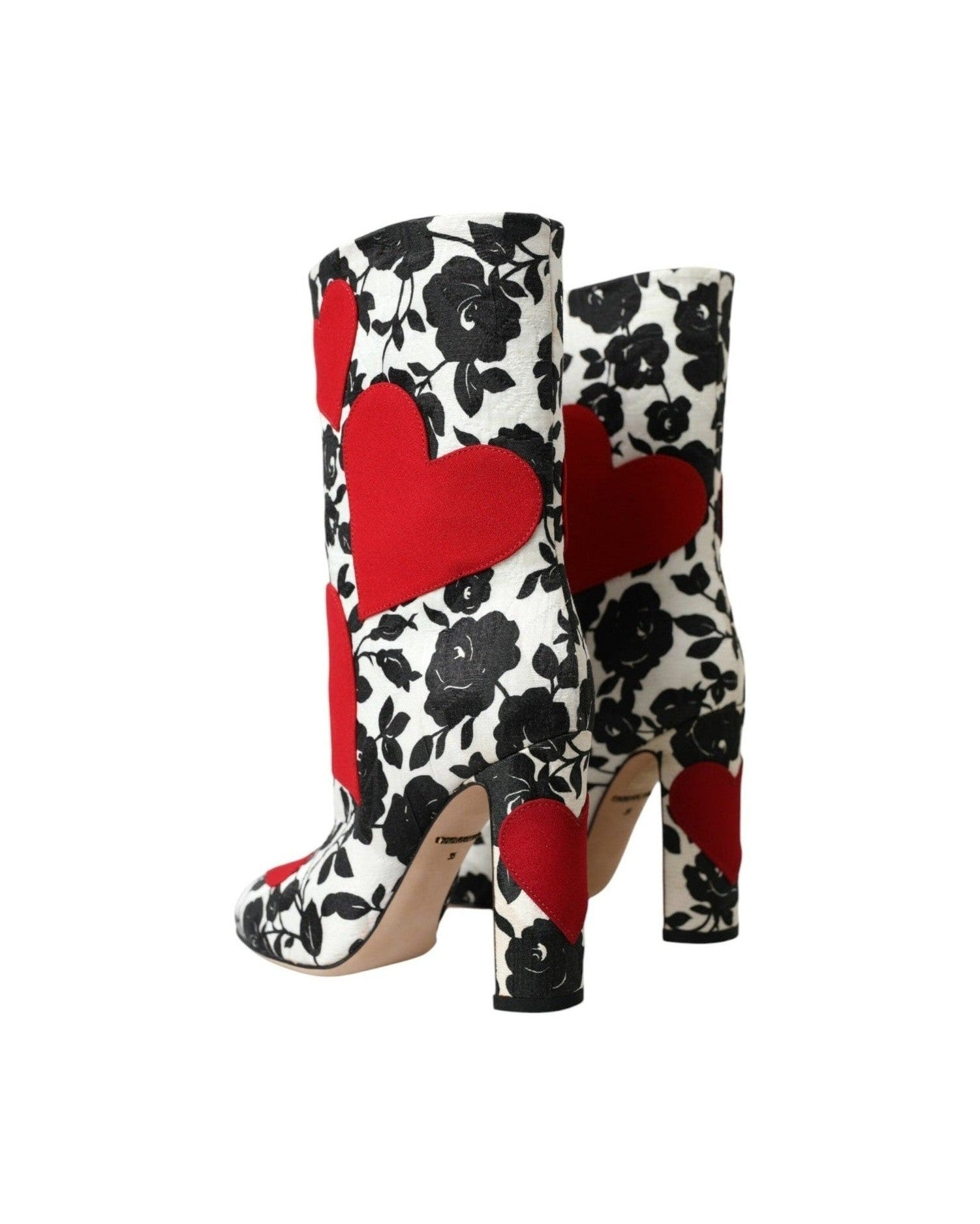 Dolce & Gabbana White Floral Hearts Leather High Boots Shoes Boots
