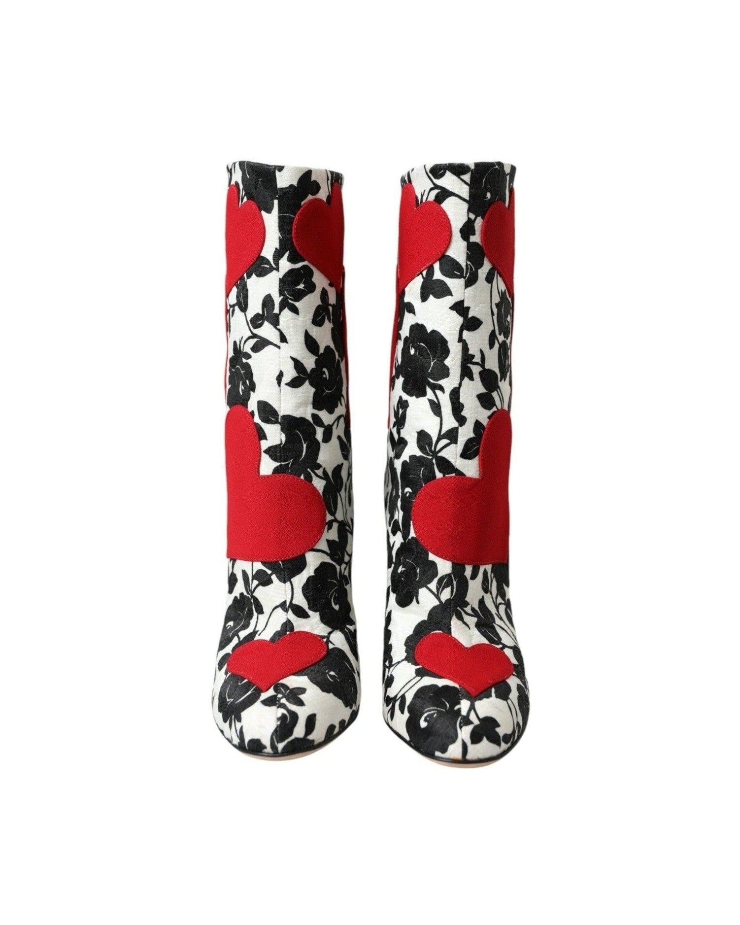 Dolce & Gabbana White Floral Hearts Leather High Boots Shoes Boots