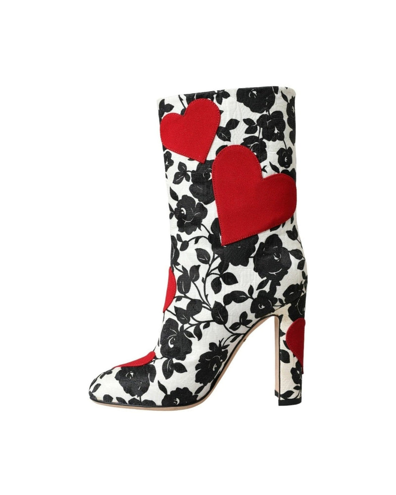 Dolce & Gabbana White Floral Hearts Leather High Boots Shoes Glam Steals