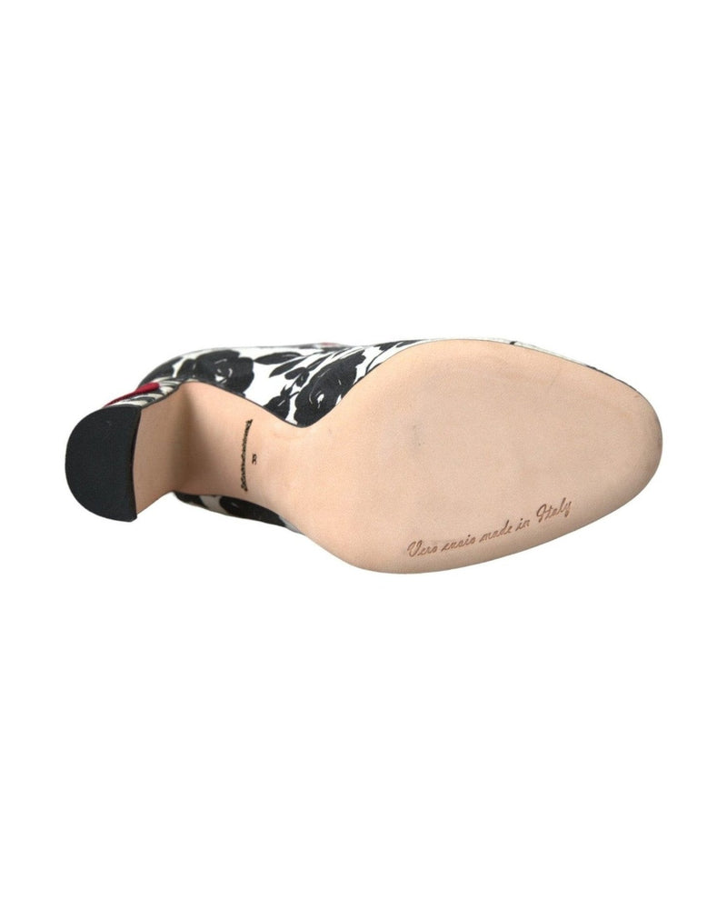 Dolce & Gabbana White Floral Hearts Leather High Boots Shoes Glam Steals