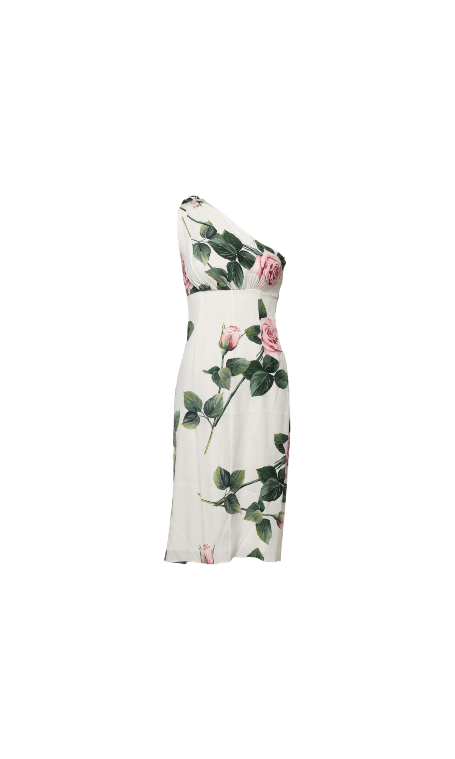 Dolce & Gabbana White Floral One Shoulder Sheath Midi Dress Glam Steals