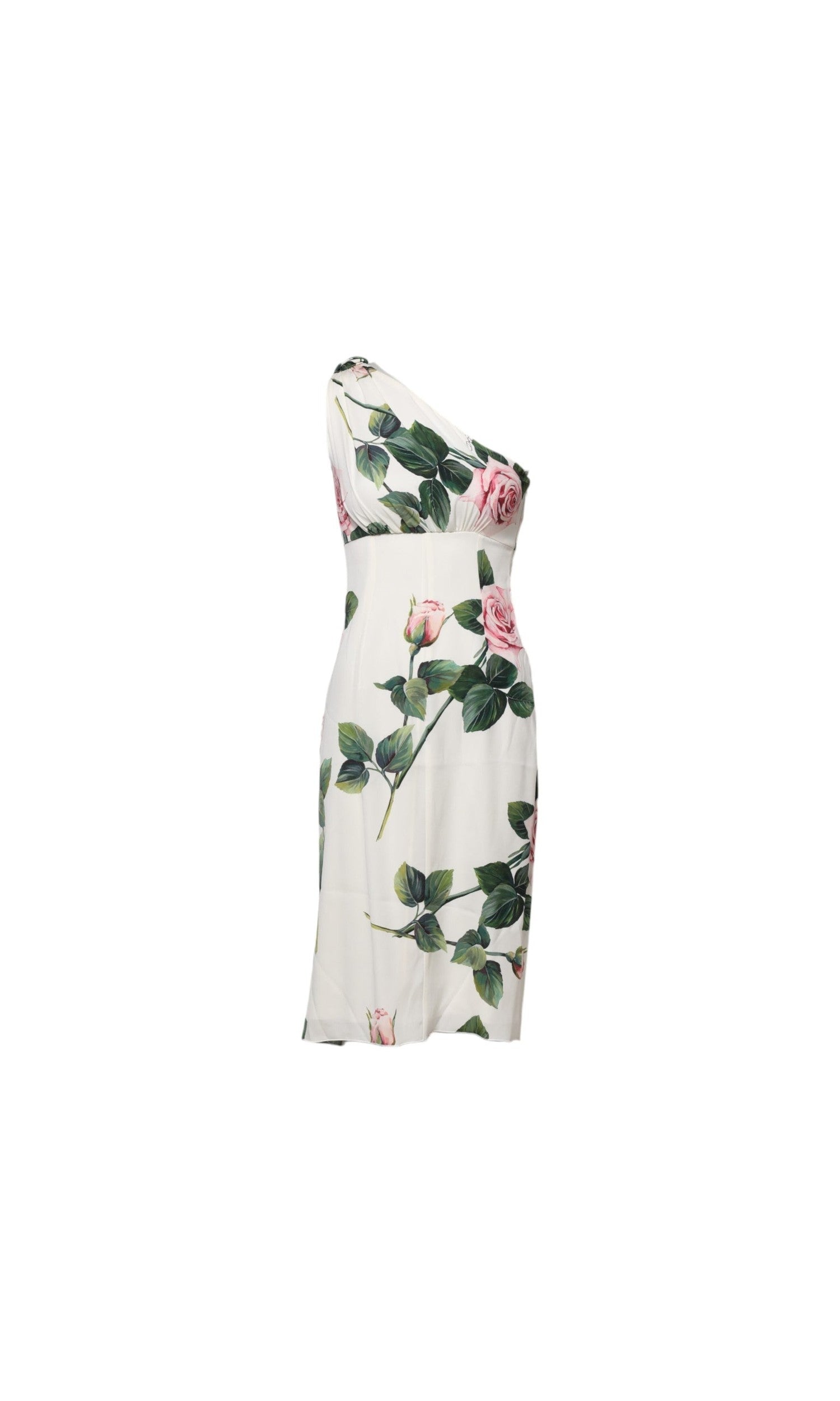 Dolce & Gabbana White Floral One Shoulder Sheath Midi Dress Glam Steals