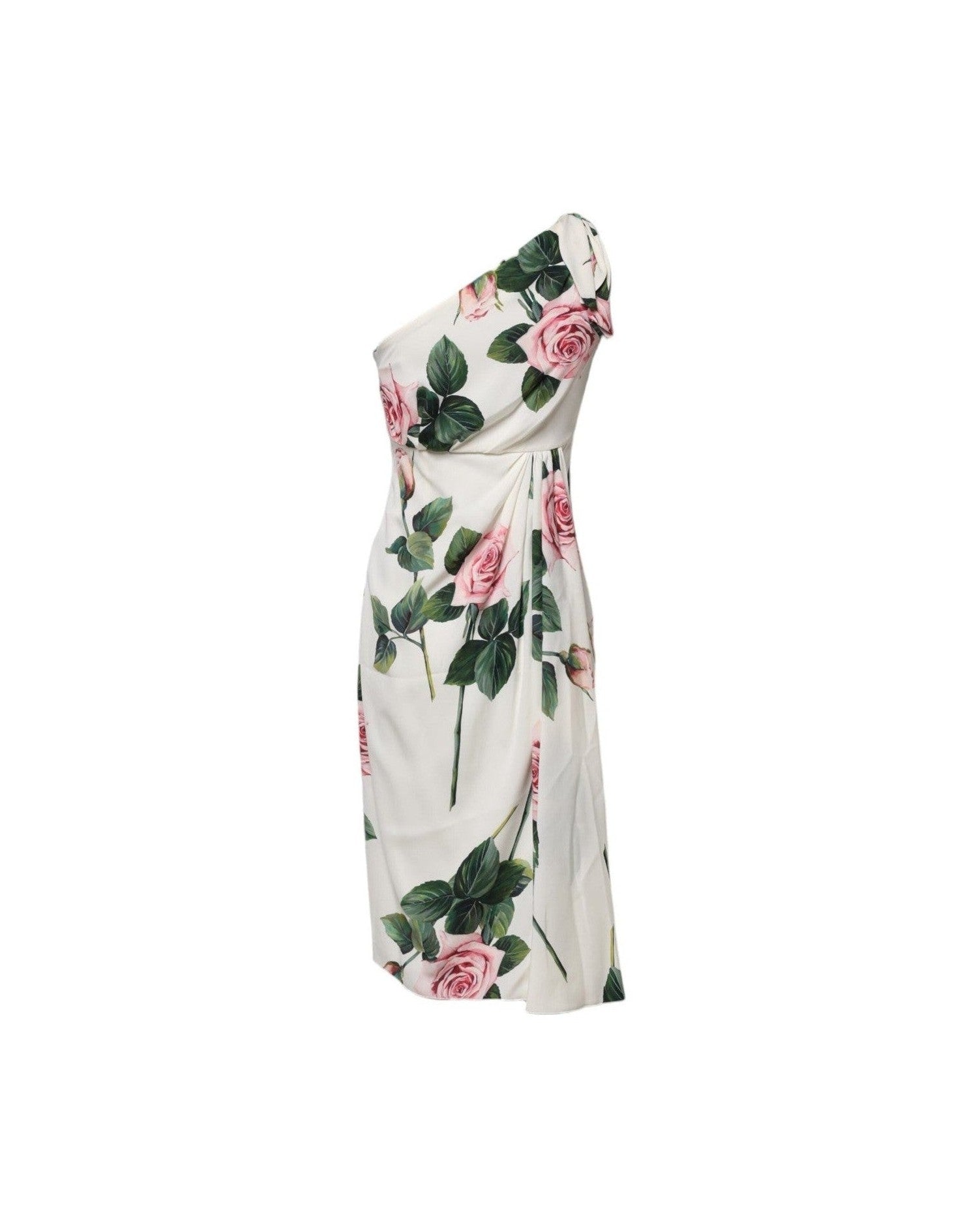Dolce & Gabbana White Floral One Shoulder Sheath Midi Dress Glam Steals