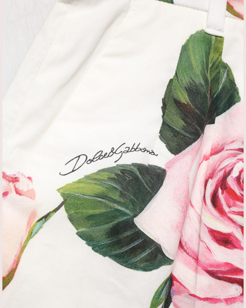 Dolce & Gabbana White Floral Print High Waist Hotpants Short Glam Steals
