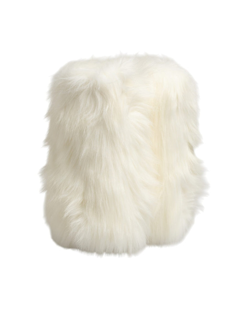 Dolce & Gabbana White Fur Pointed Knee High Stiletto Boots Shoes Glam Steals