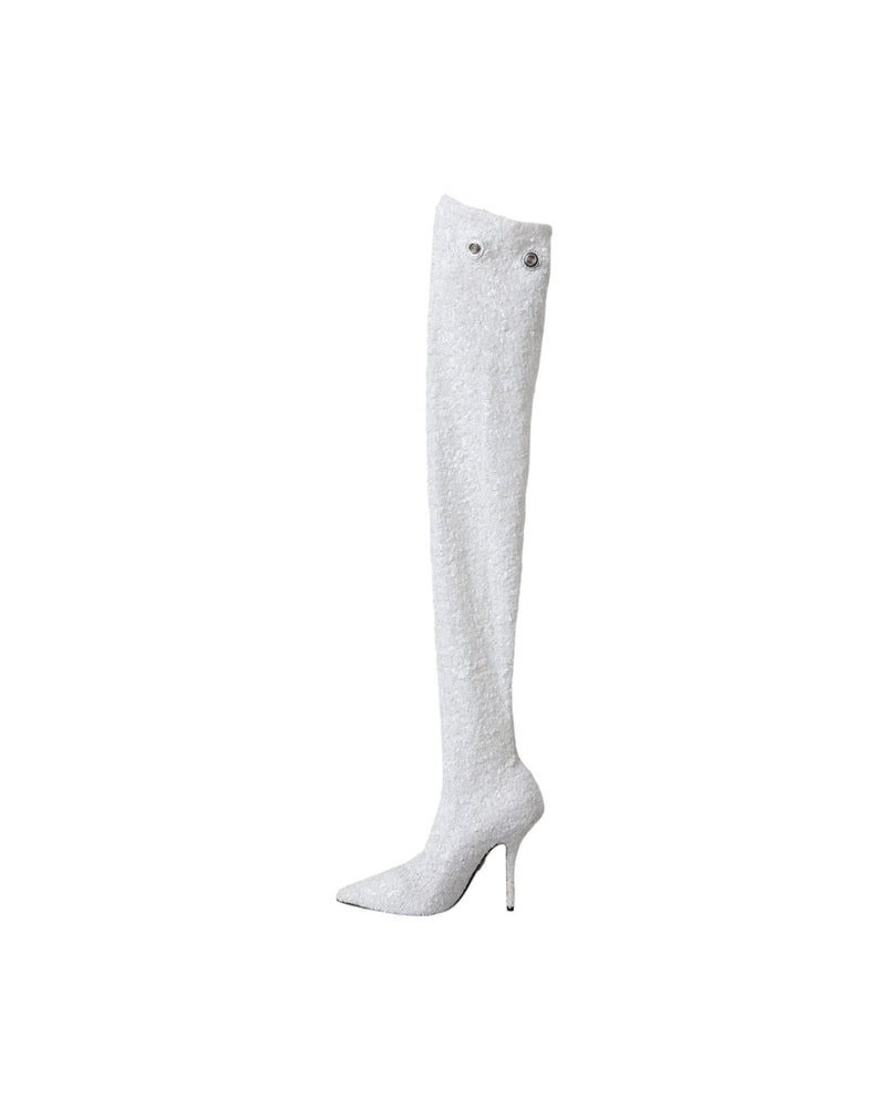 Dolce & Gabbana White Heels Stiletto Knee High Boots Shoes Glam Steals