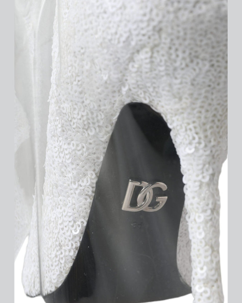 Dolce & Gabbana White Heels Stiletto Knee High Boots Shoes Glam Steals