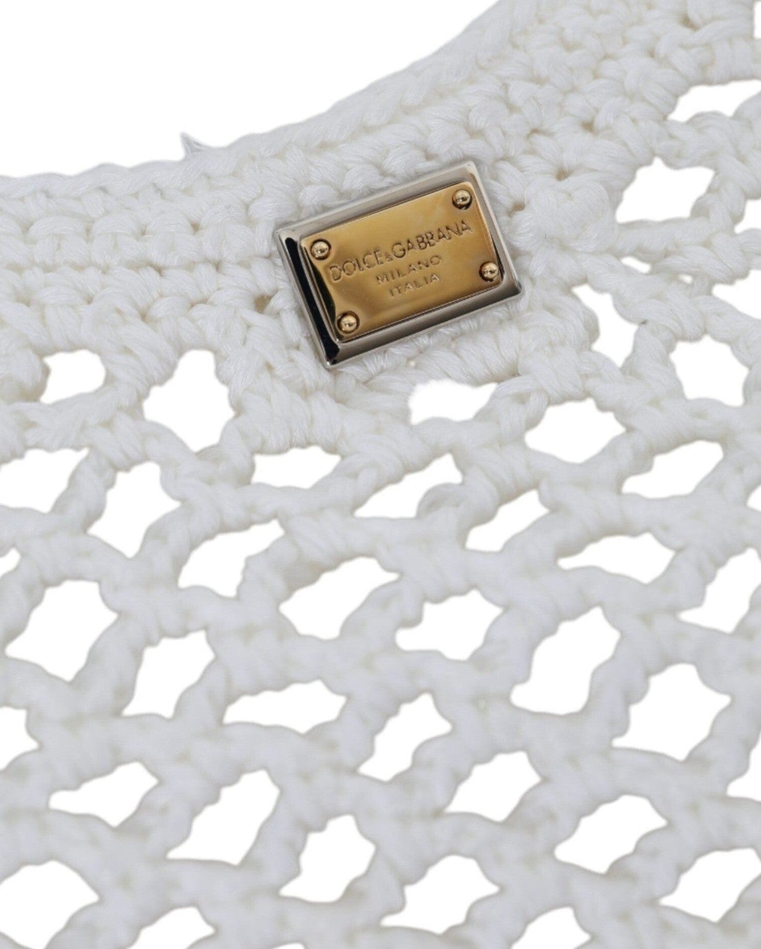 Dolce & Gabbana Knitted Cotton Logo Shopping Tote White Green Bag Glam Steals