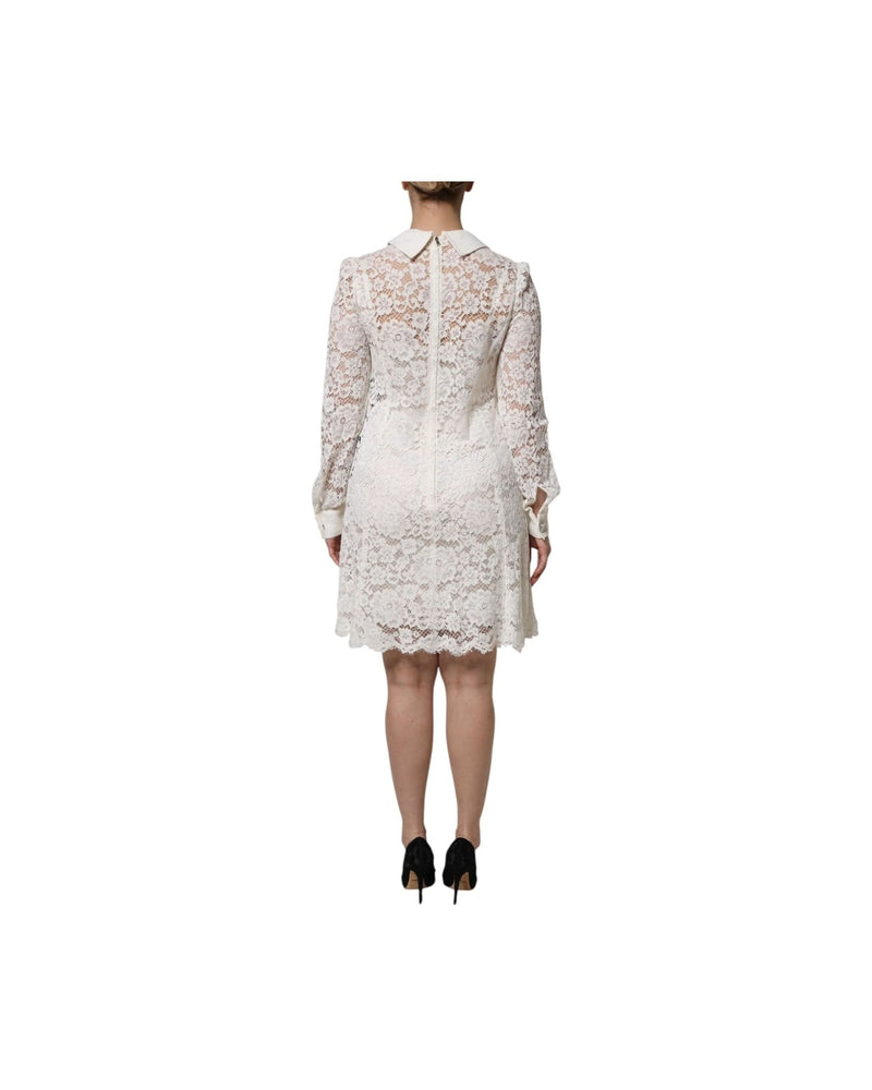 Dolce & Gabbana White Lace Floral Viscose Collared Mini Dress 
