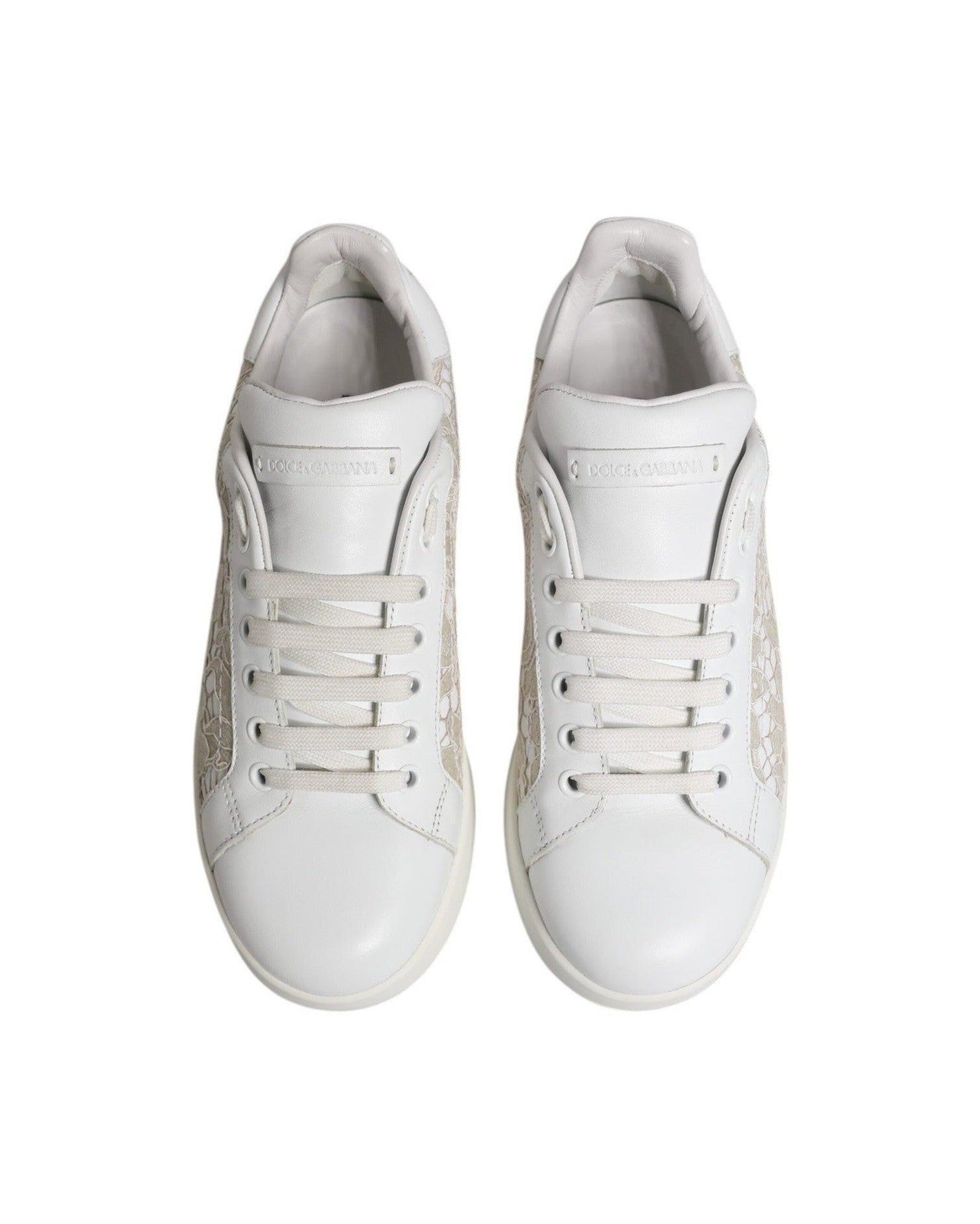 Dolce & Gabbana White Lace Leather Low Top Sneaker Shoes Glam Steals