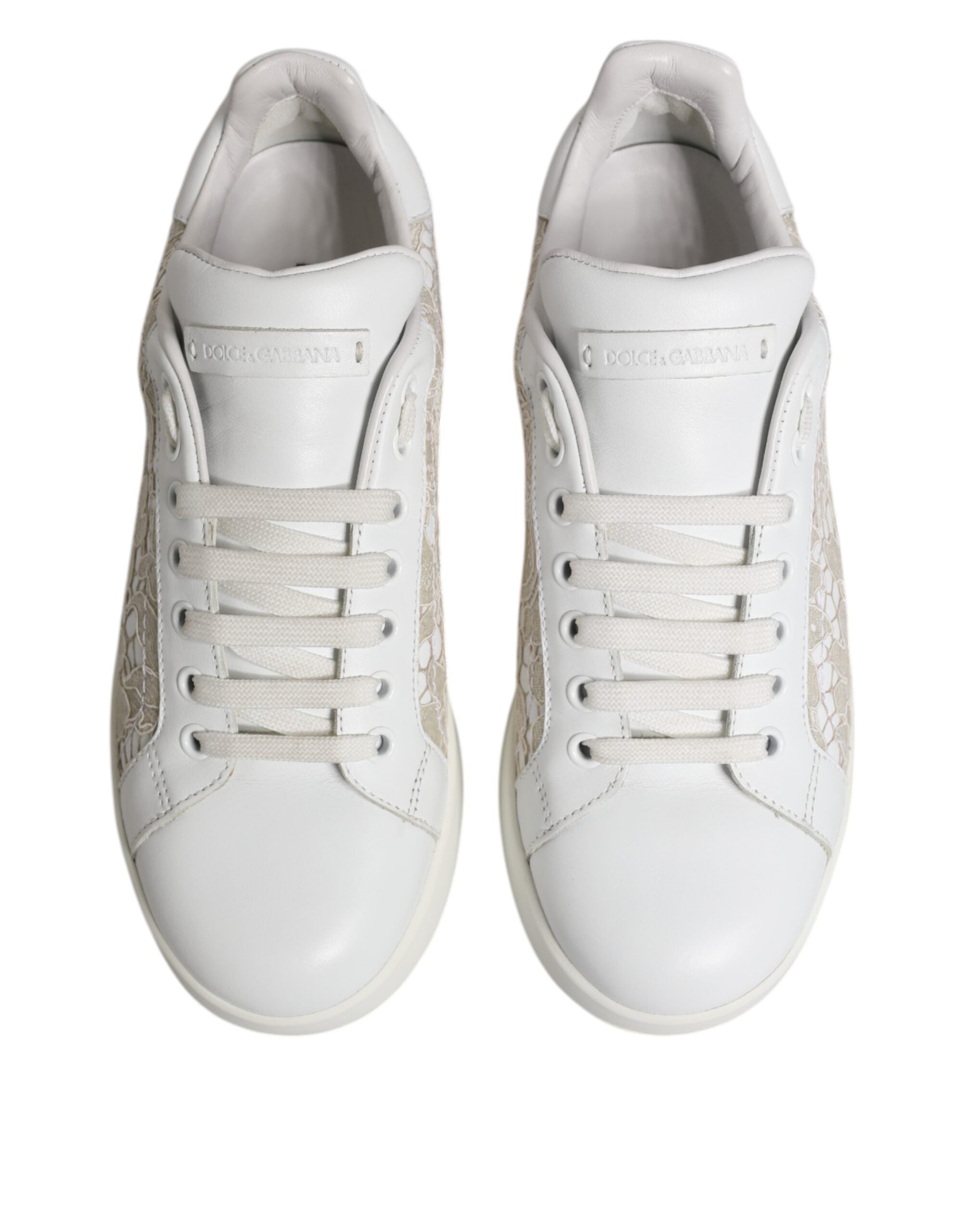 Dolce & Gabbana White Lace Leather Low Top Sneaker Shoes Glam Steals