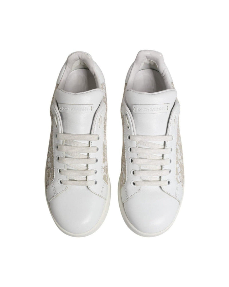 Dolce & Gabbana White Lace Leather Low Top Sneaker Shoes Glam Steals