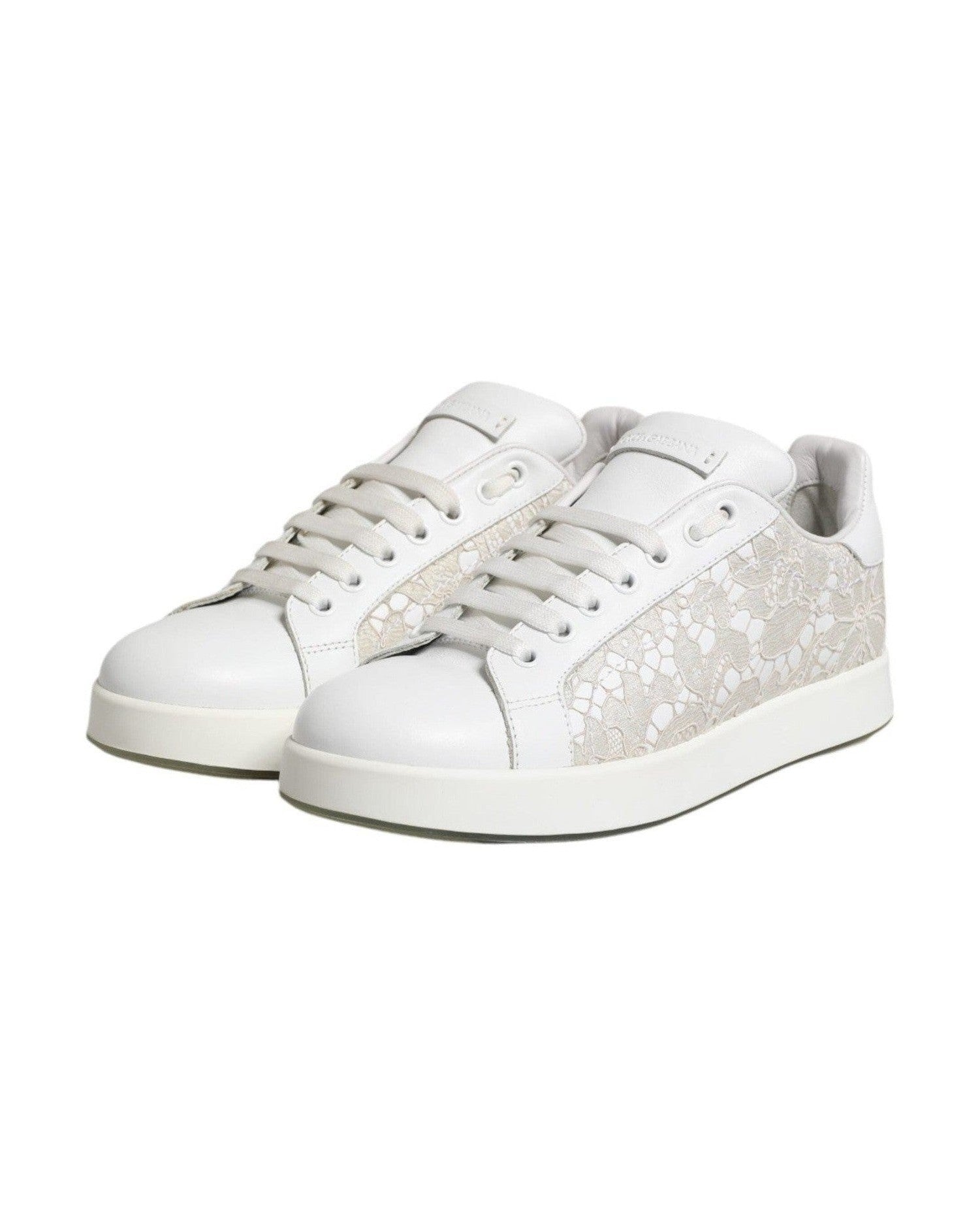 Dolce & Gabbana White Lace Leather Low Top Sneaker Shoes Glam Steals
