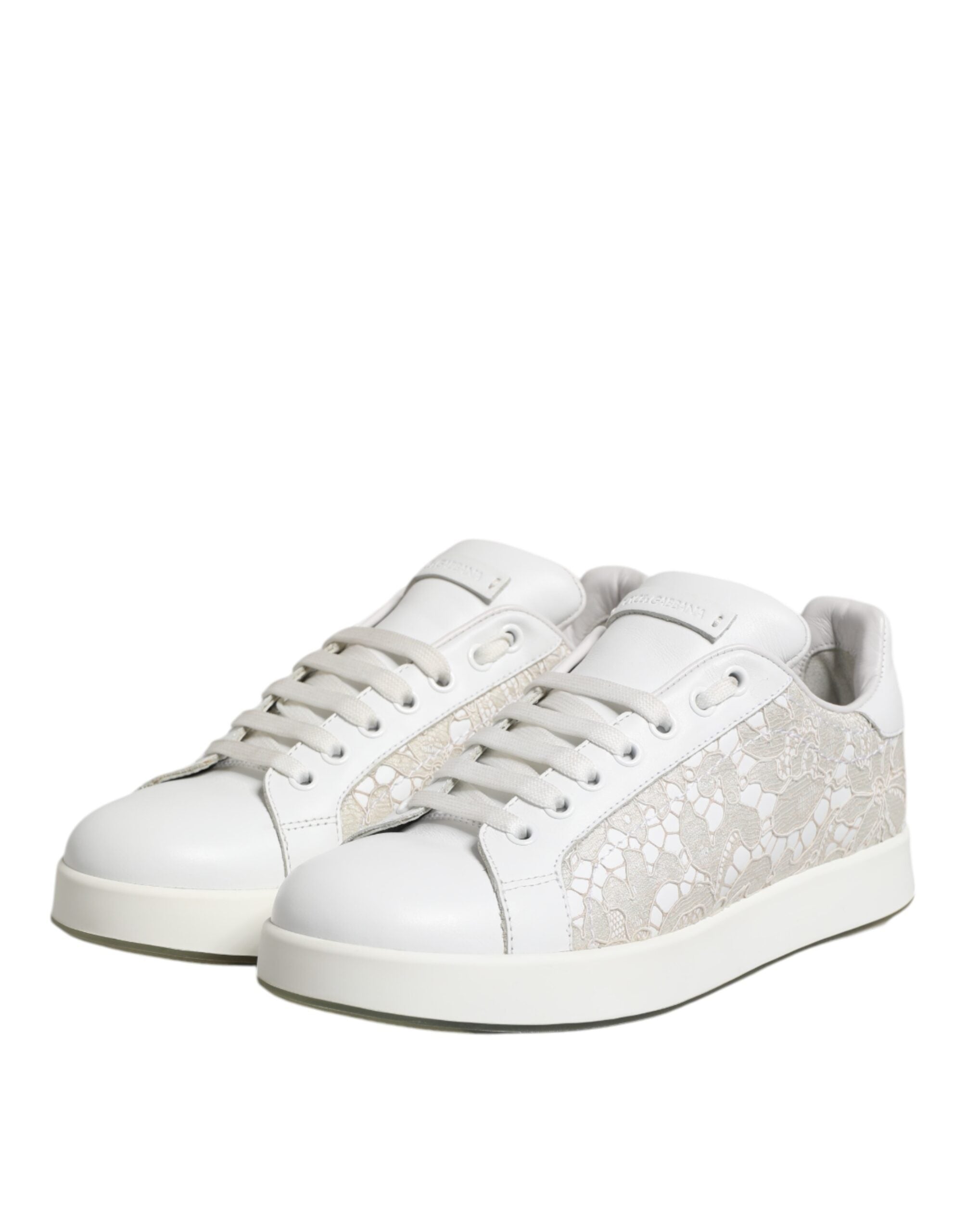 Dolce & Gabbana White Lace Leather Low Top Sneaker Shoes Glam Steals