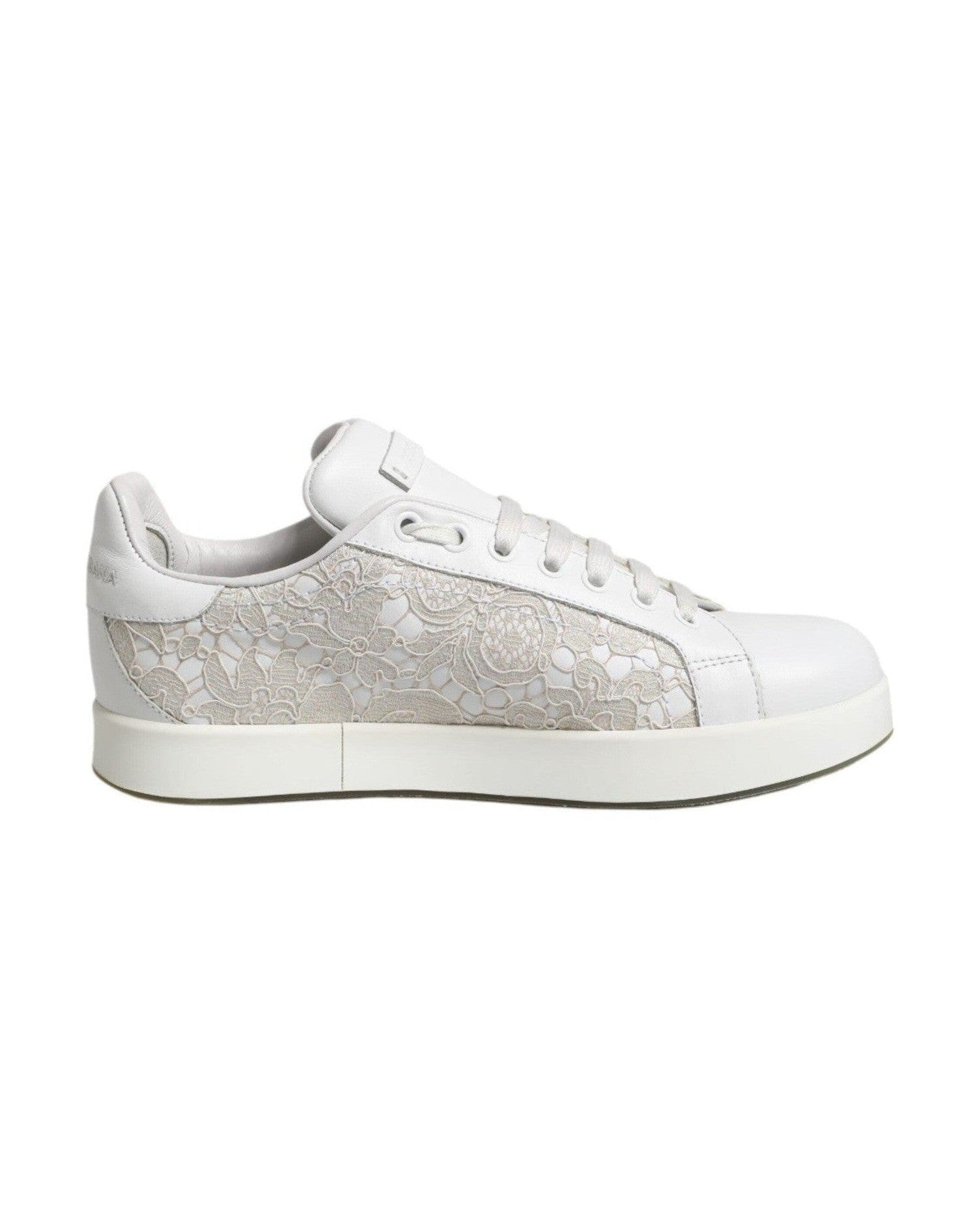 Dolce & Gabbana White Lace Leather Low Top Sneaker Shoes Glam Steals