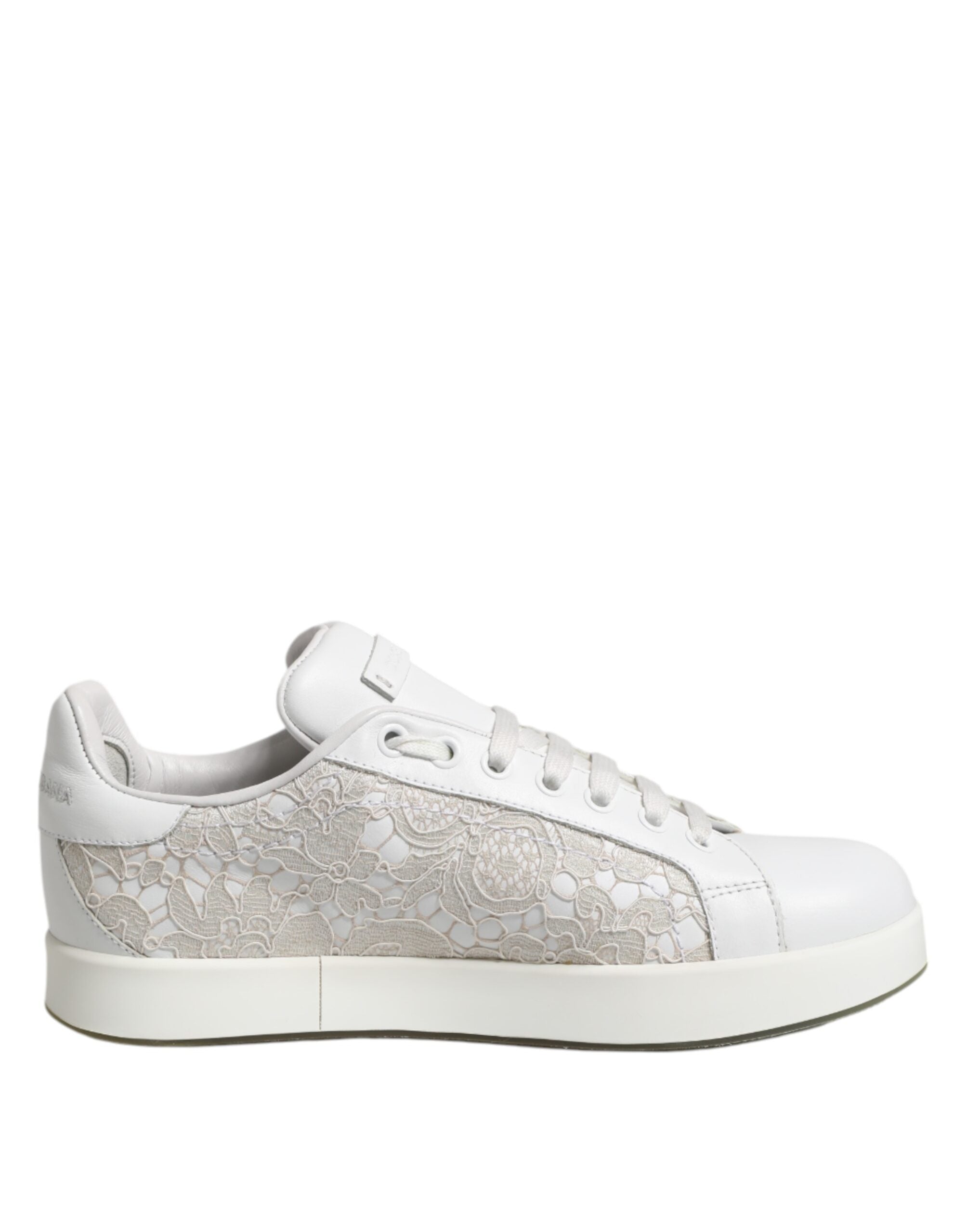 Dolce & Gabbana White Lace Leather Low Top Sneaker Shoes Glam Steals