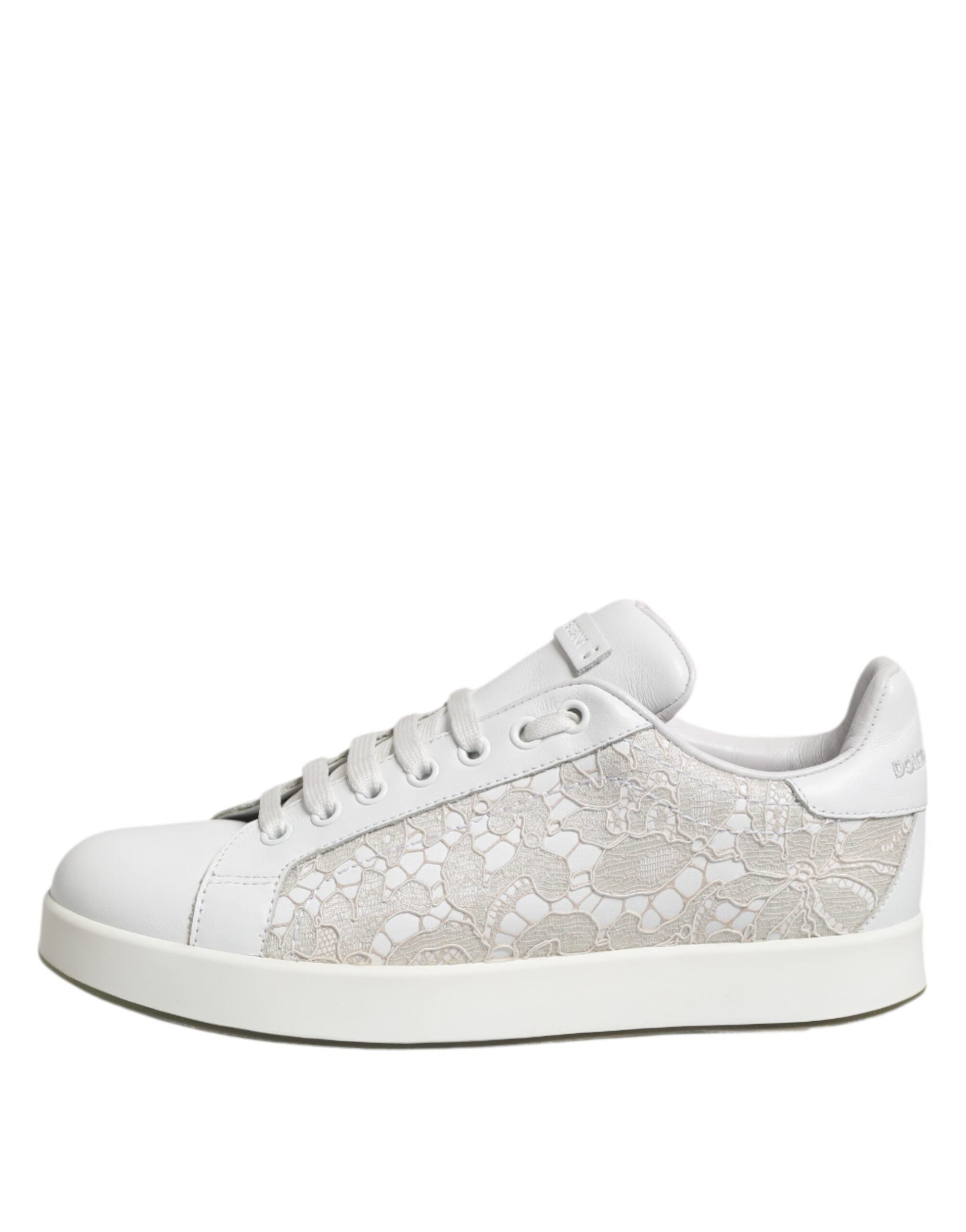 Dolce & Gabbana White Lace Leather Low Top Sneaker Shoes Glam Steals