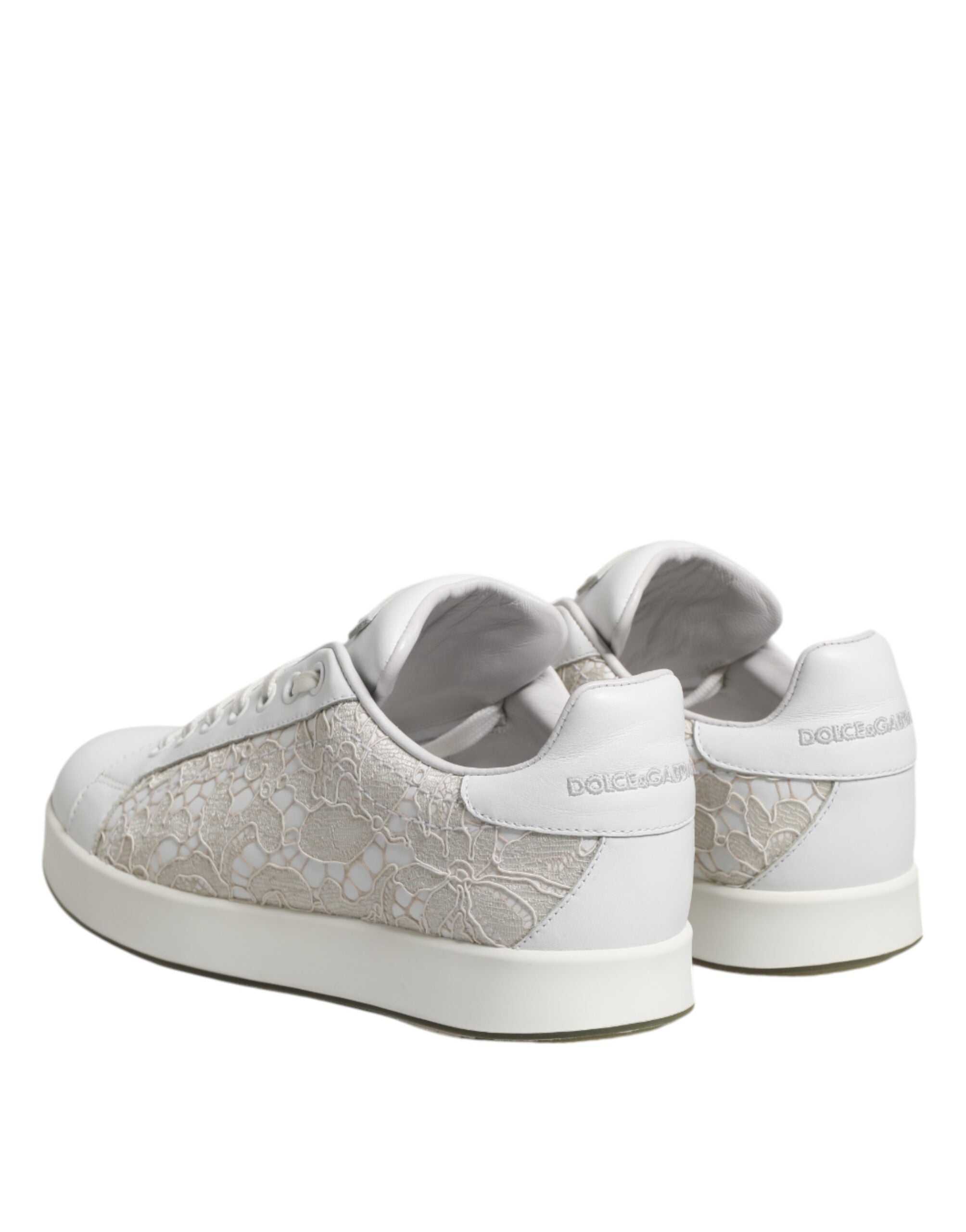 Dolce & Gabbana White Lace Leather Low Top Sneaker Shoes Glam Steals