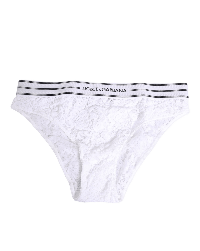 Dolce & Gabbana White Lace Slip Brief Logo Waistband Underwear Glam Steals