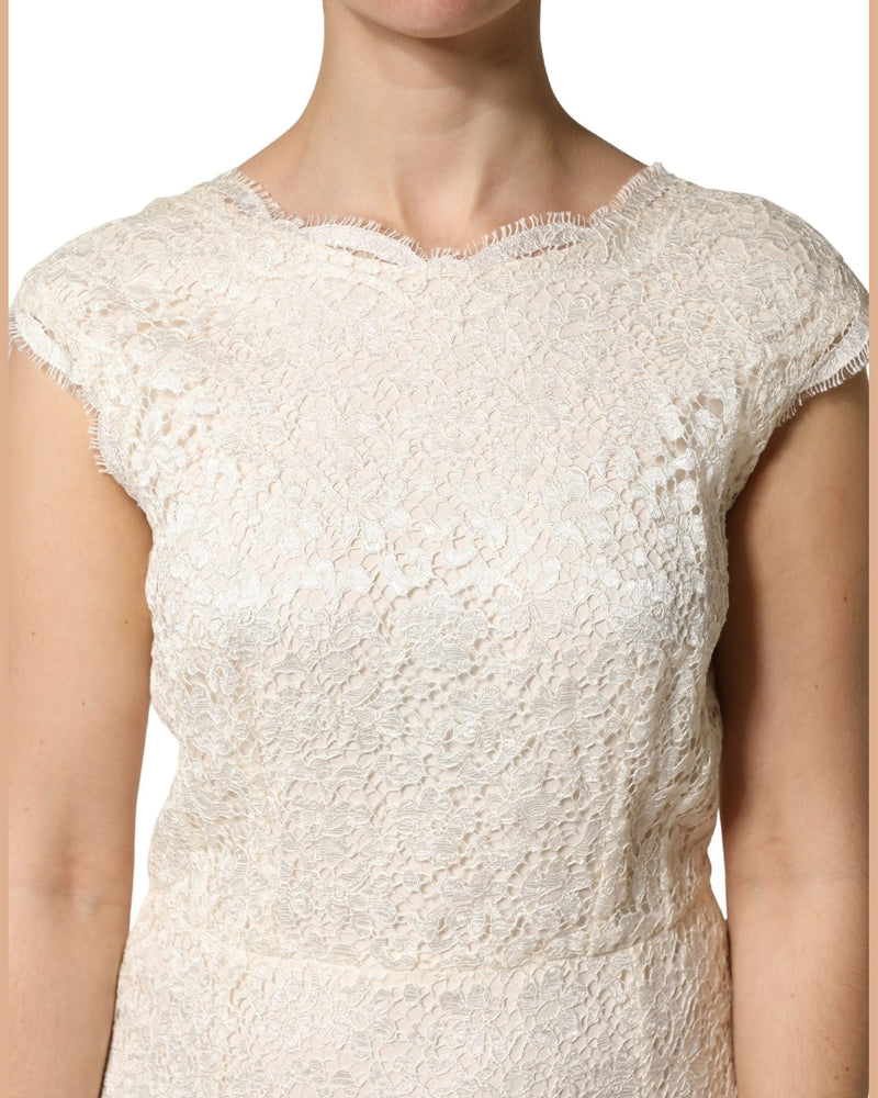 Dolce & Gabbana White Lace Viscose Sheath Long Gown Dress Glam Steals